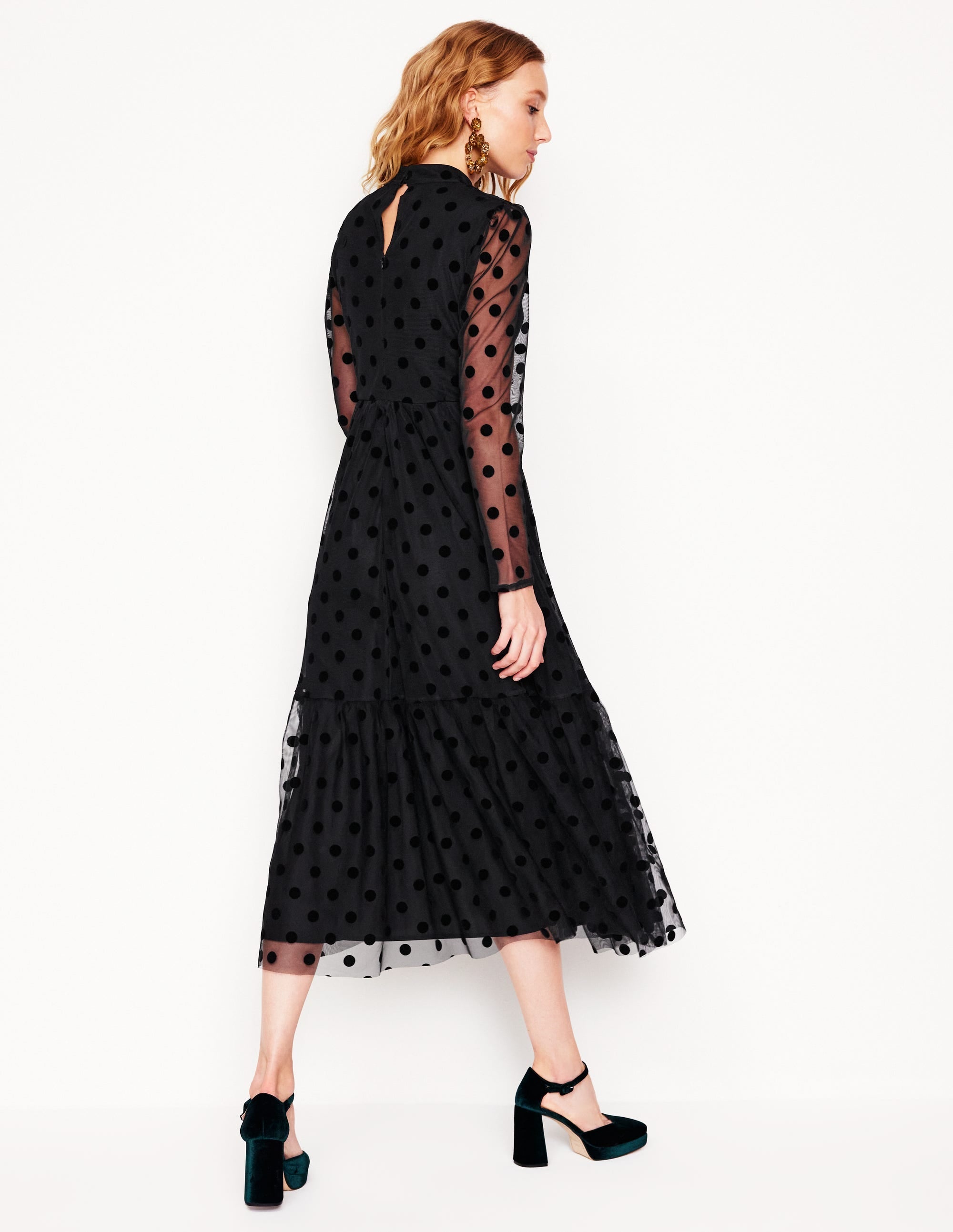 High Neck Tulle Tea Dress-Black Spot - Image 3
