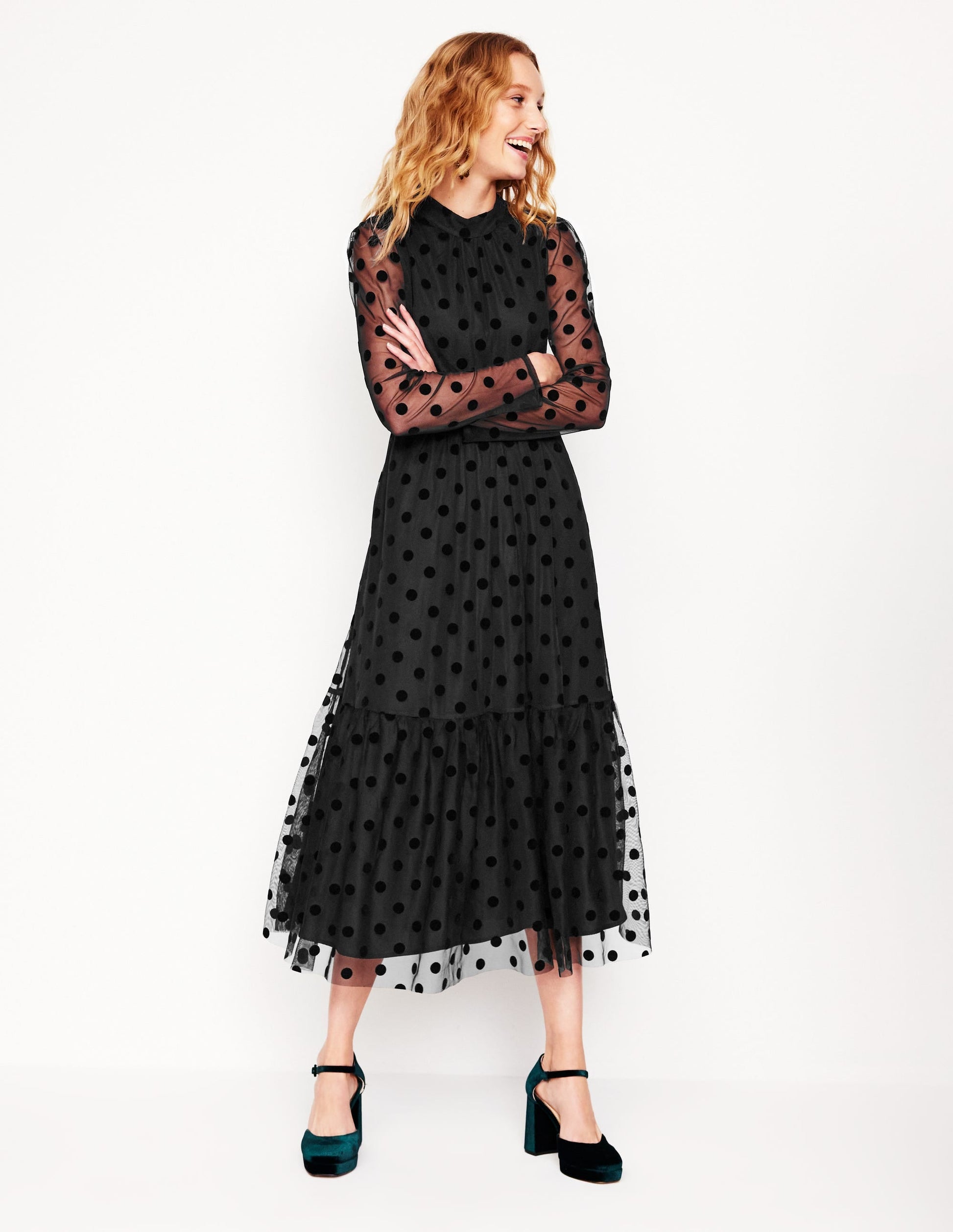 High Neck Tulle Tea Dress-Black Spot-4