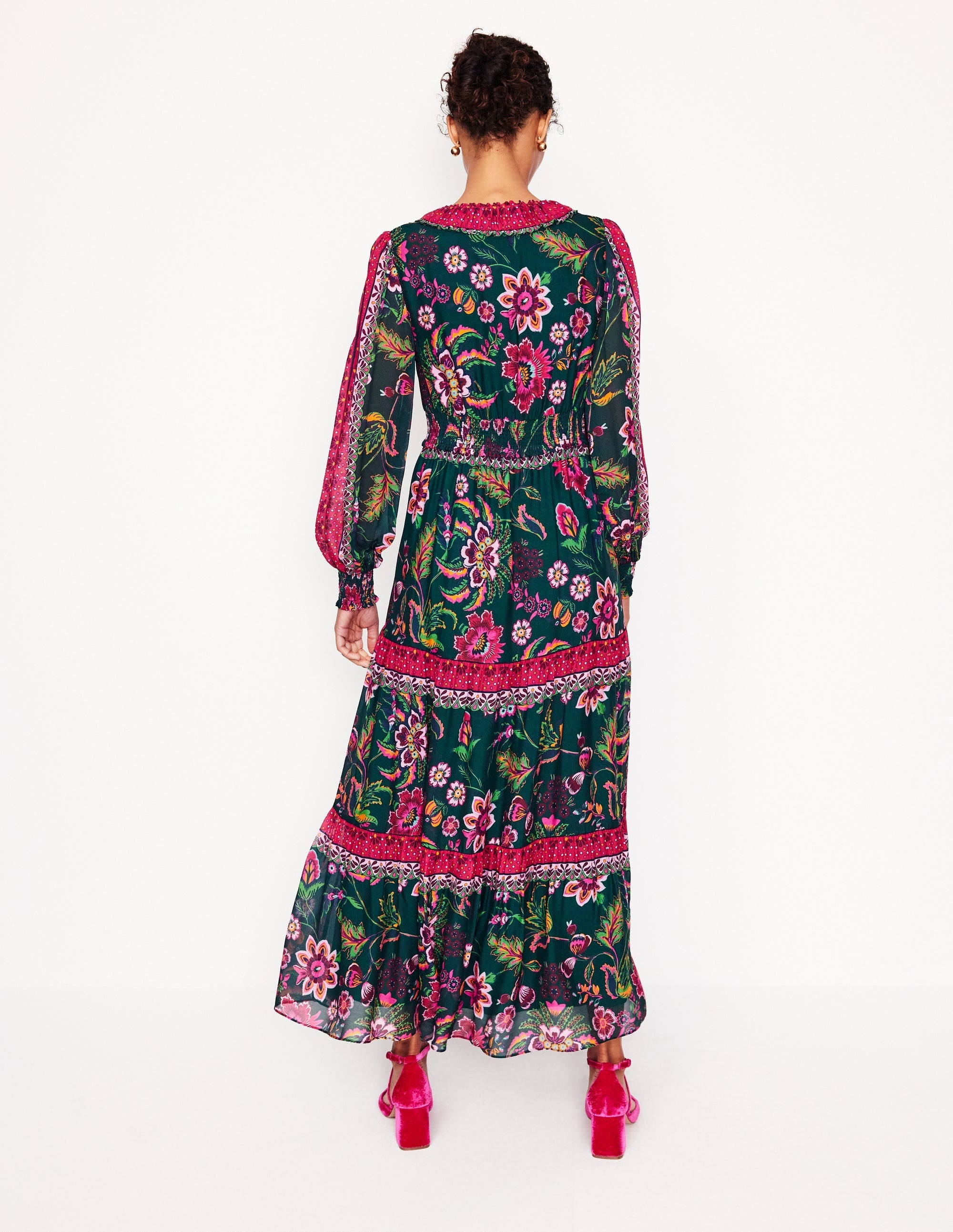 V-Neck Ruffle Maxi Dress-Multi, Blossom Flourish - Image 3