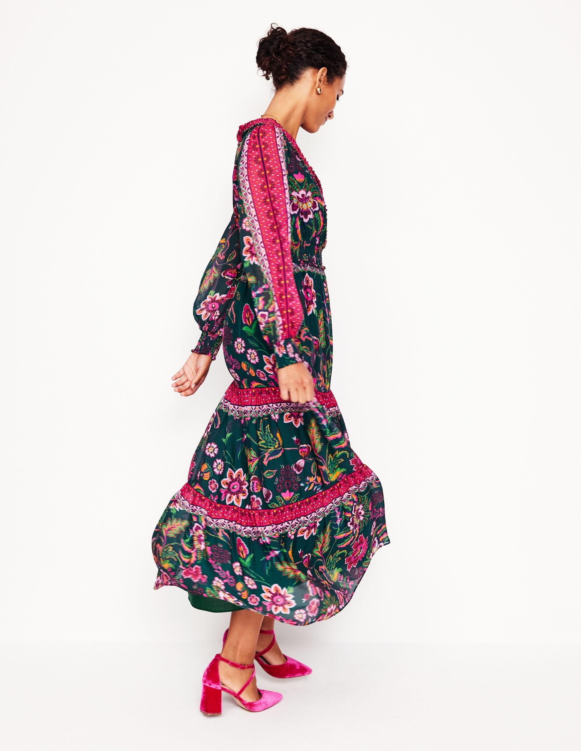 V-Neck Ruffle Maxi Dress-Multi, Blossom Flourish - Image 4