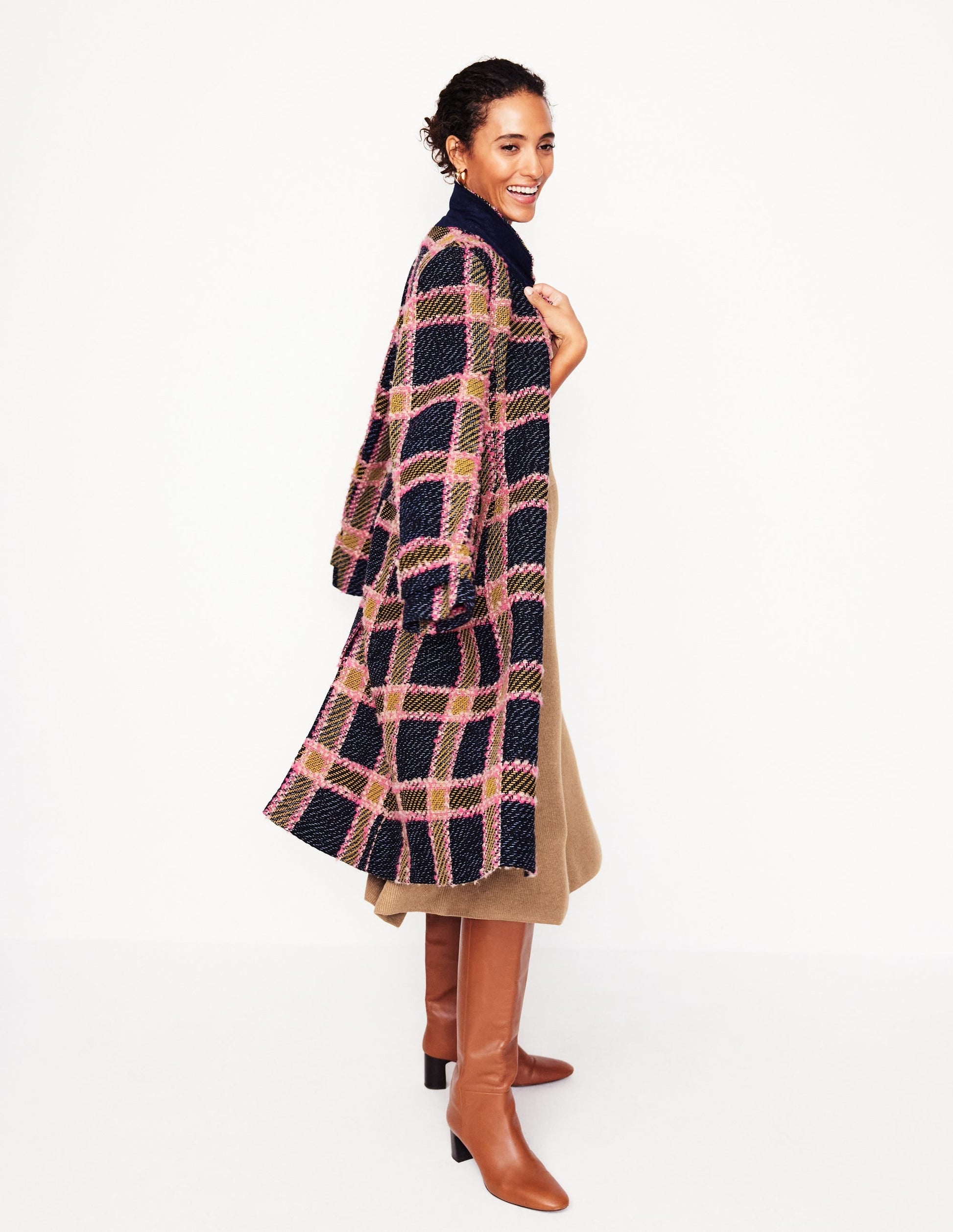 Button Shoulder Knitted Dress-Camel Melange-4