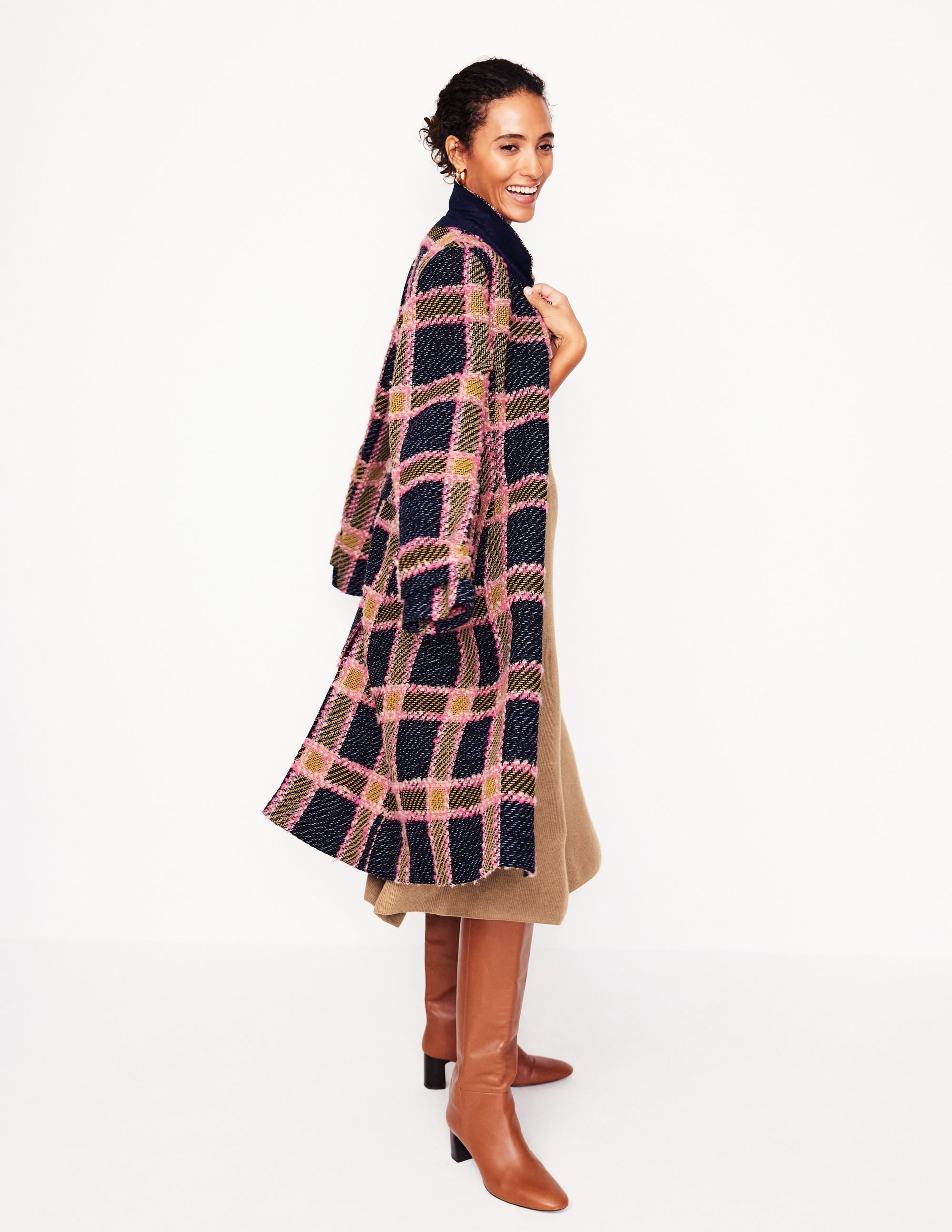 Button Shoulder Knitted Dress-Camel Melange - Image 4