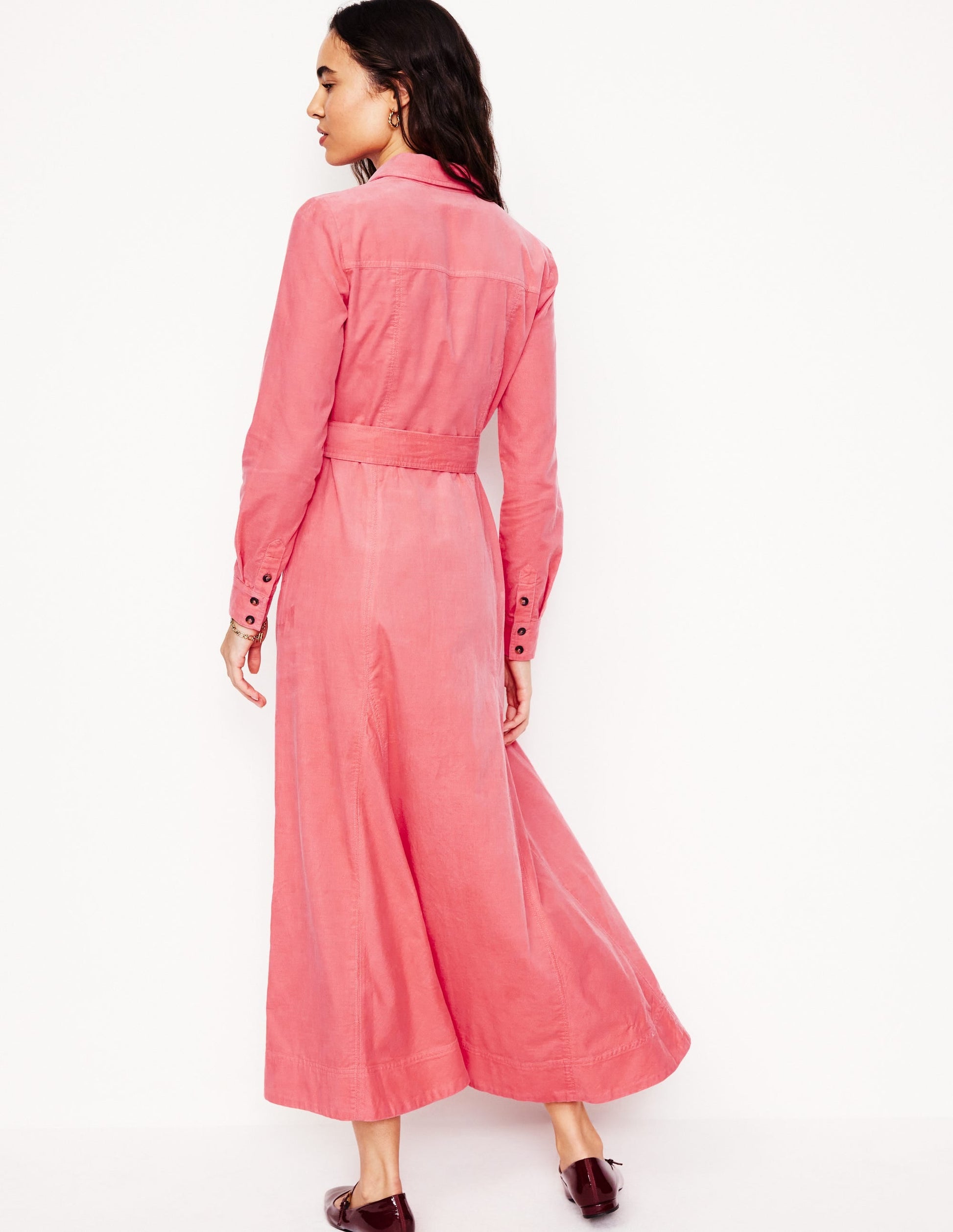 Tess Cord Midi Shirt Dress-Azalea Pink-3