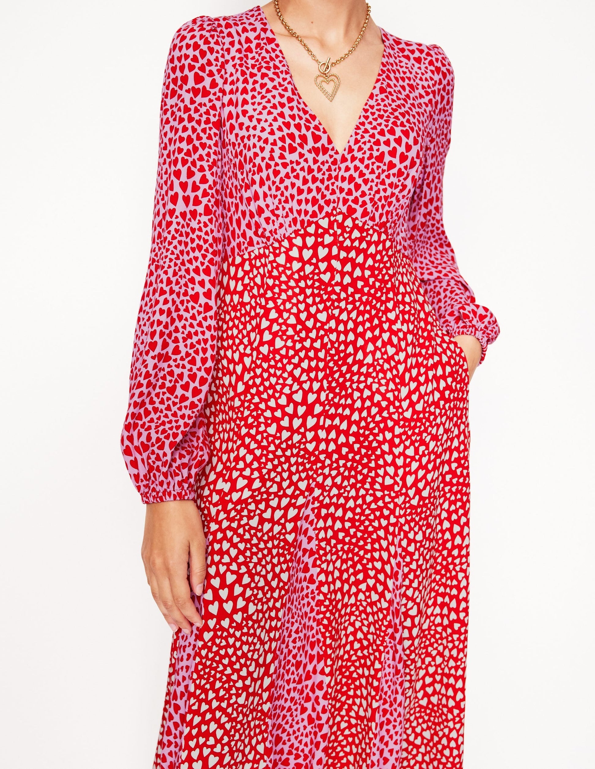 Lisa Long Sleeve Tea Dress-Pink, Heart Cluster-3