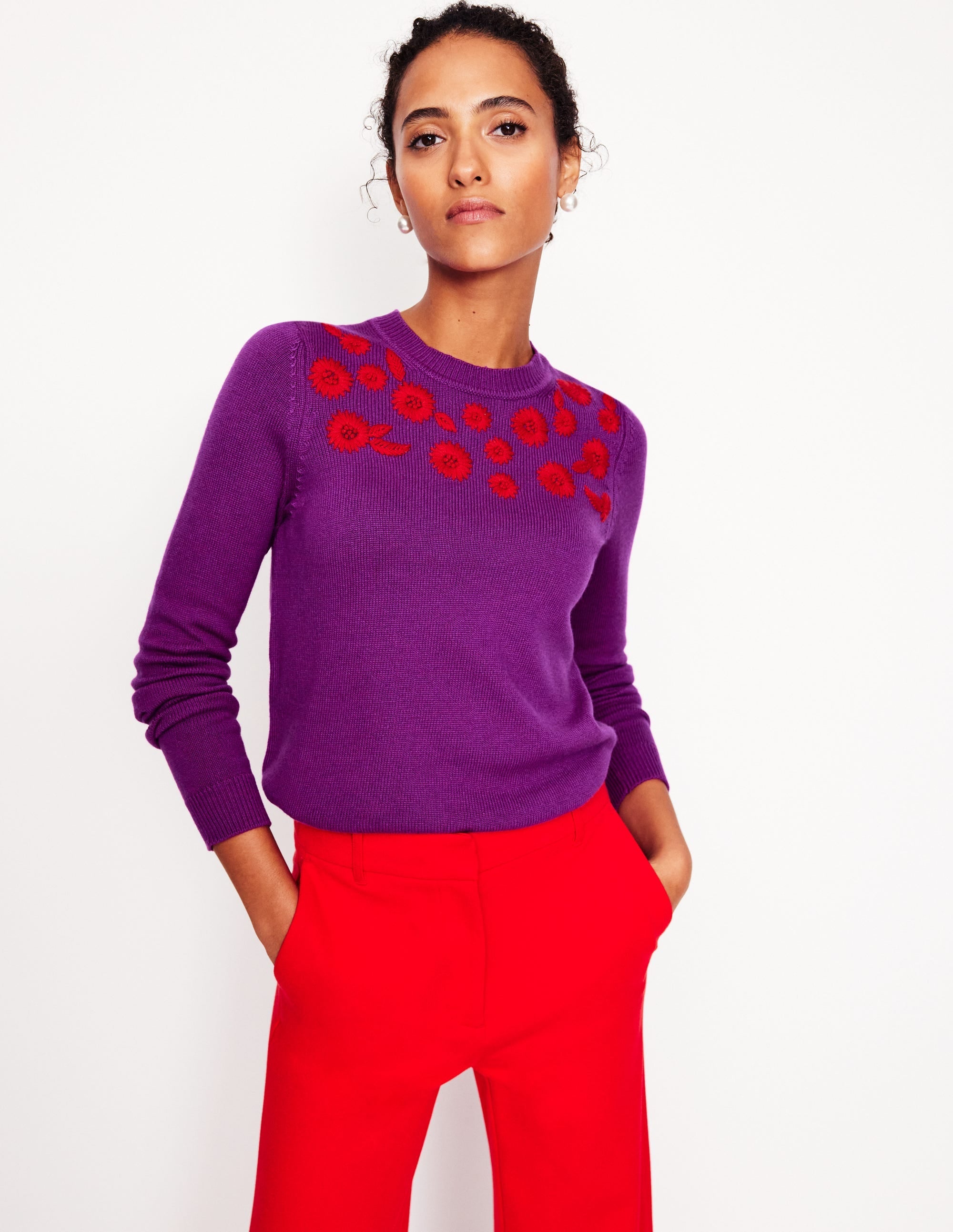 Embroidered Floral Jumper-Regal Purple - Image 1