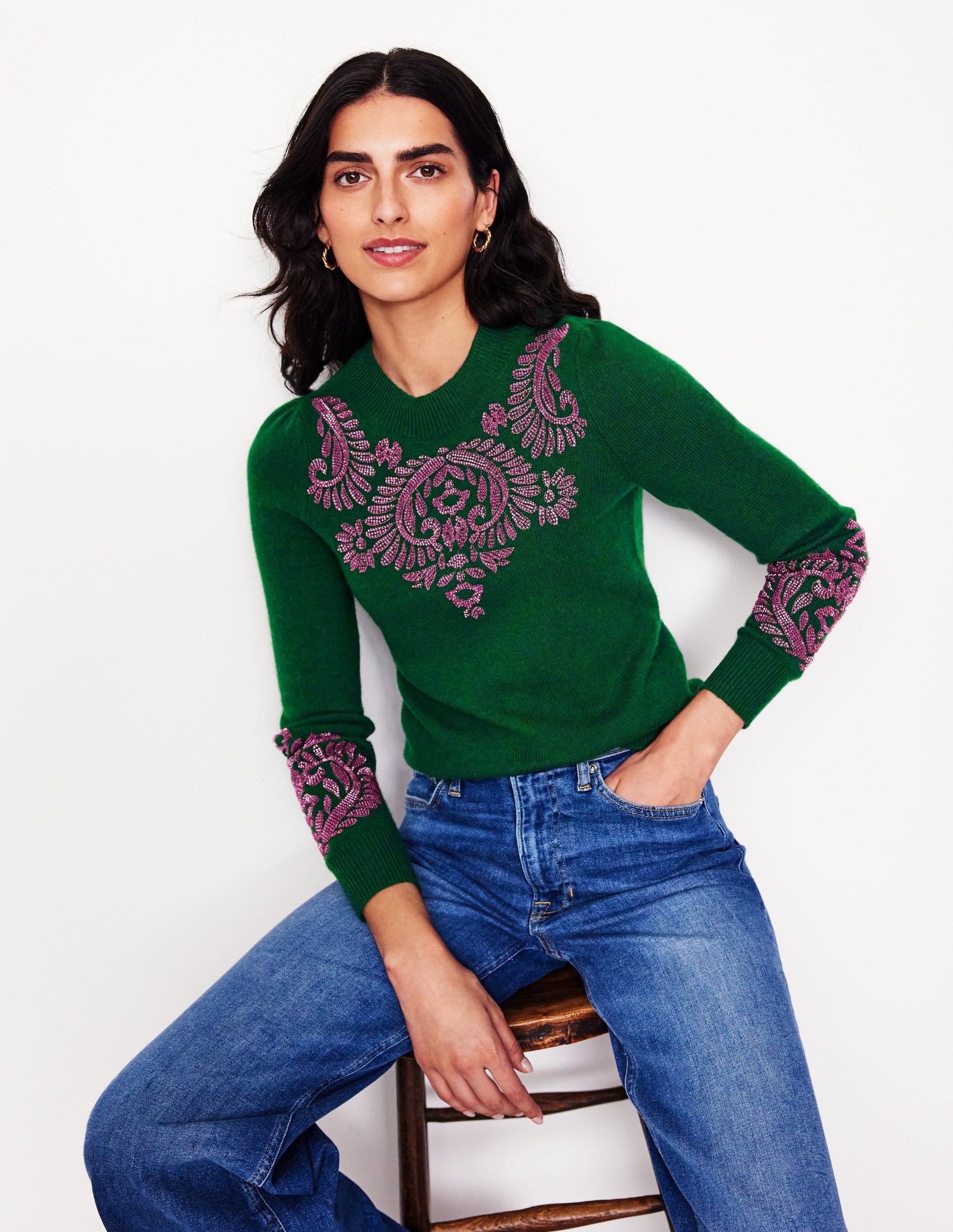 Fenella Embellished Jumper-Pine Green-1