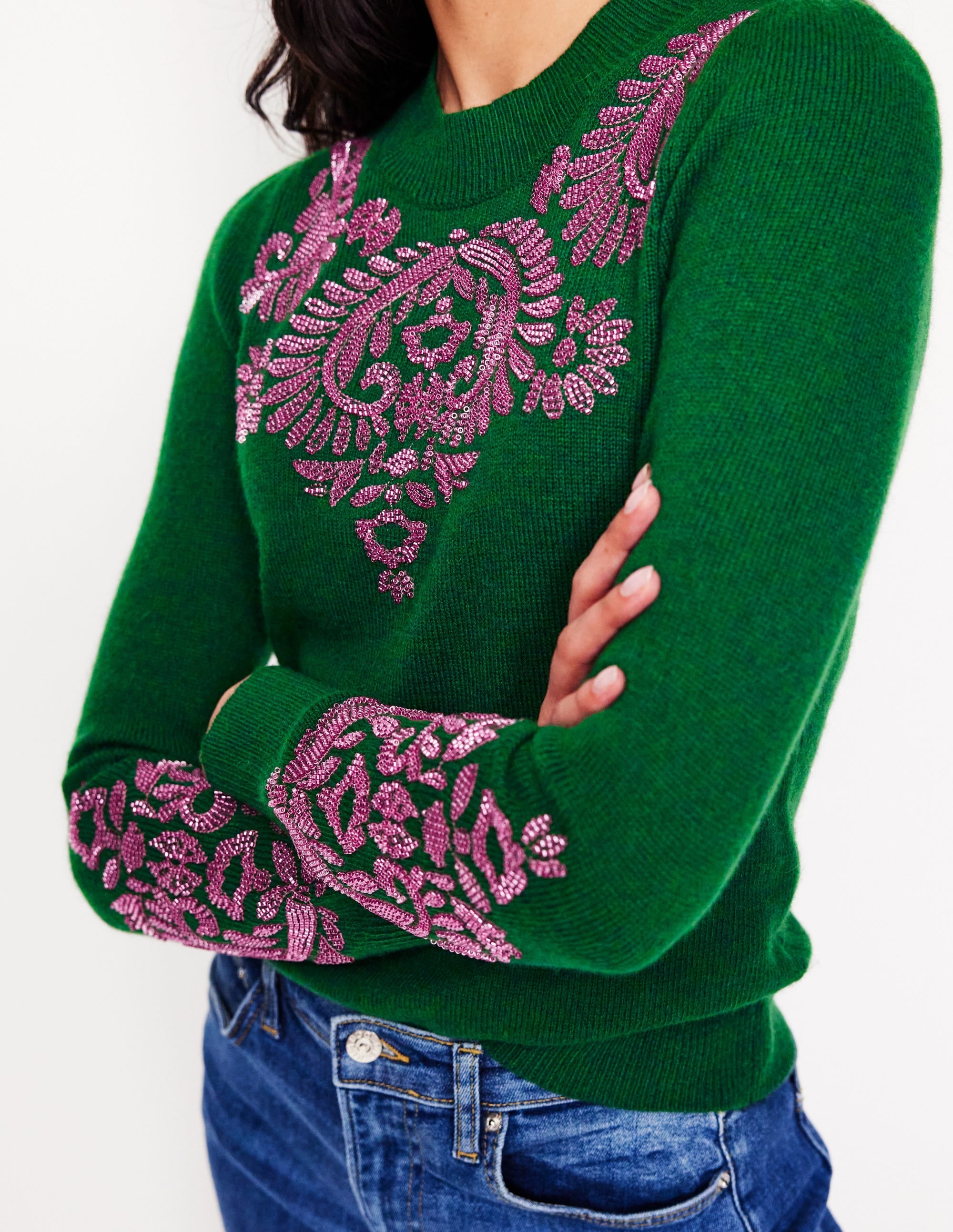Fenella Embellished Jumper-Pine Green - Image 2