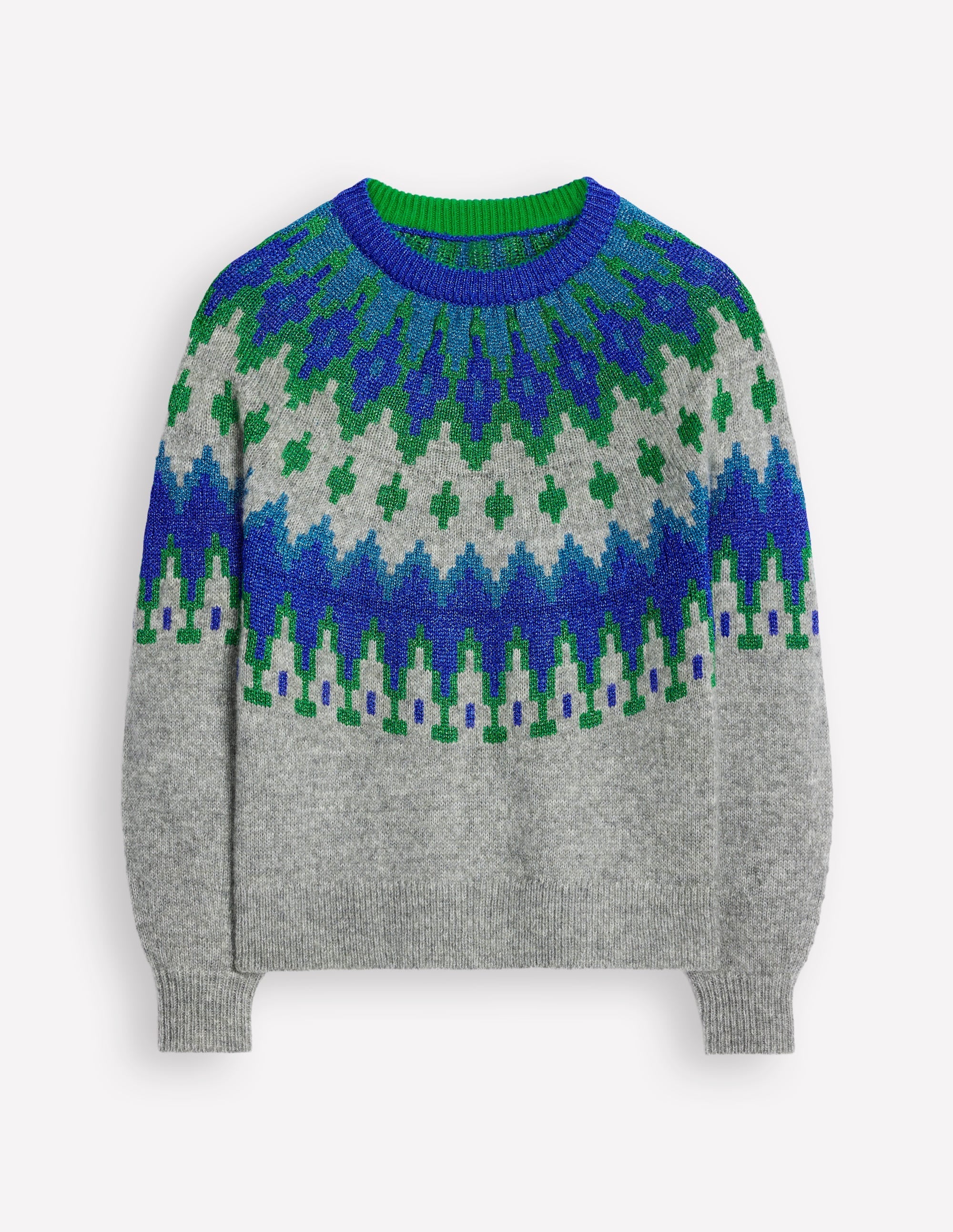 Kat Sparkle Fair Isle Jumper-Grey Melange - Image 8
