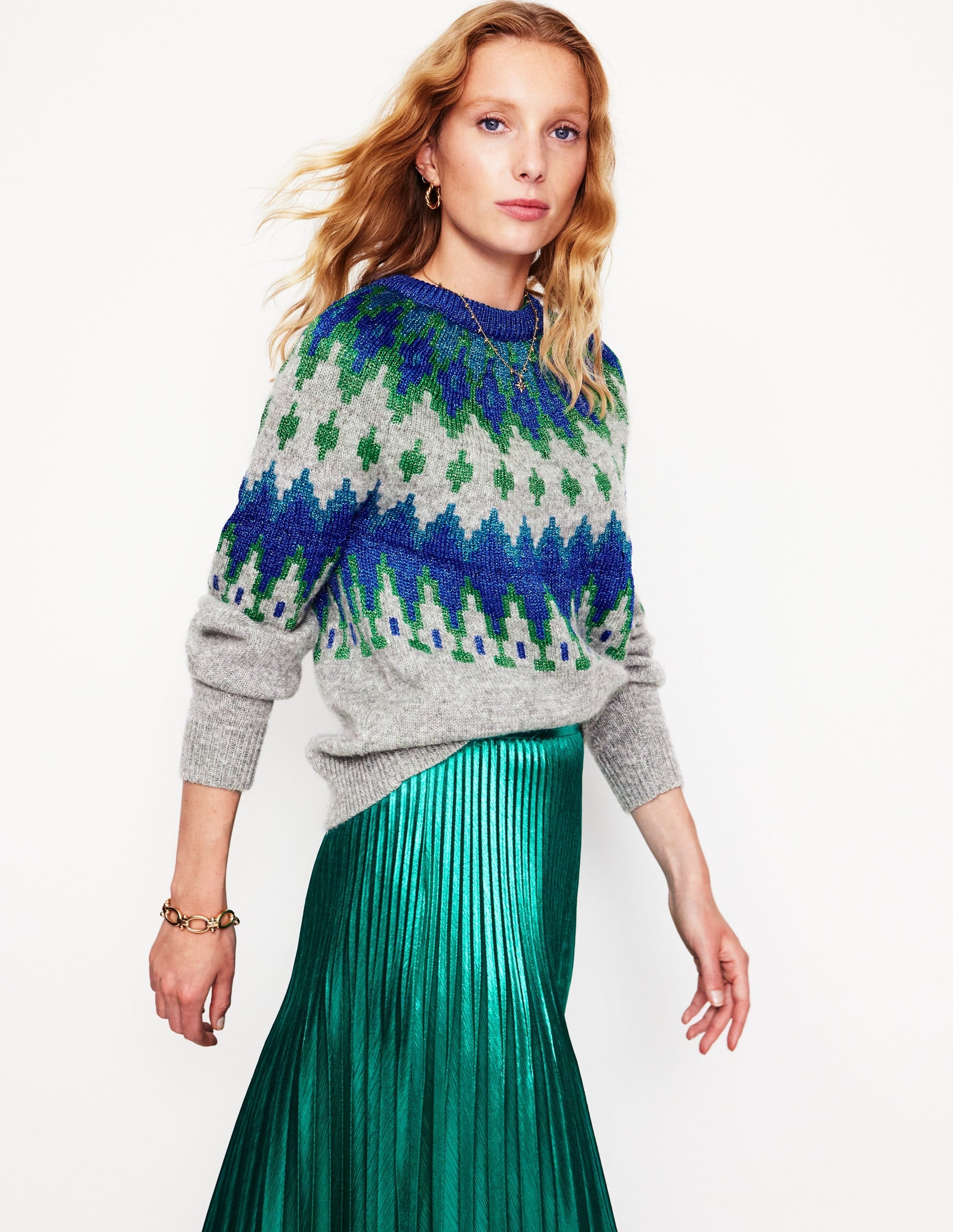 Kat Sparkle Fair Isle Jumper-Grey Melange - Image 1