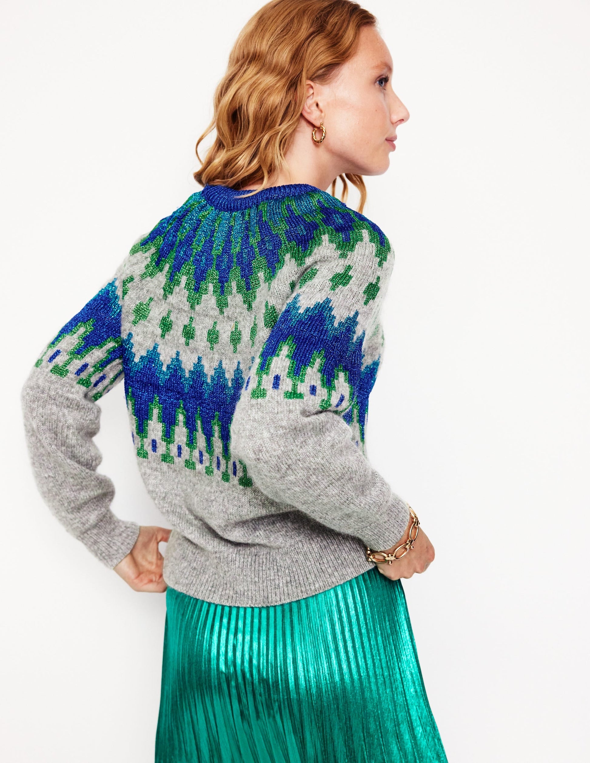Kat Sparkle Fair Isle Jumper-Grey Melange-3