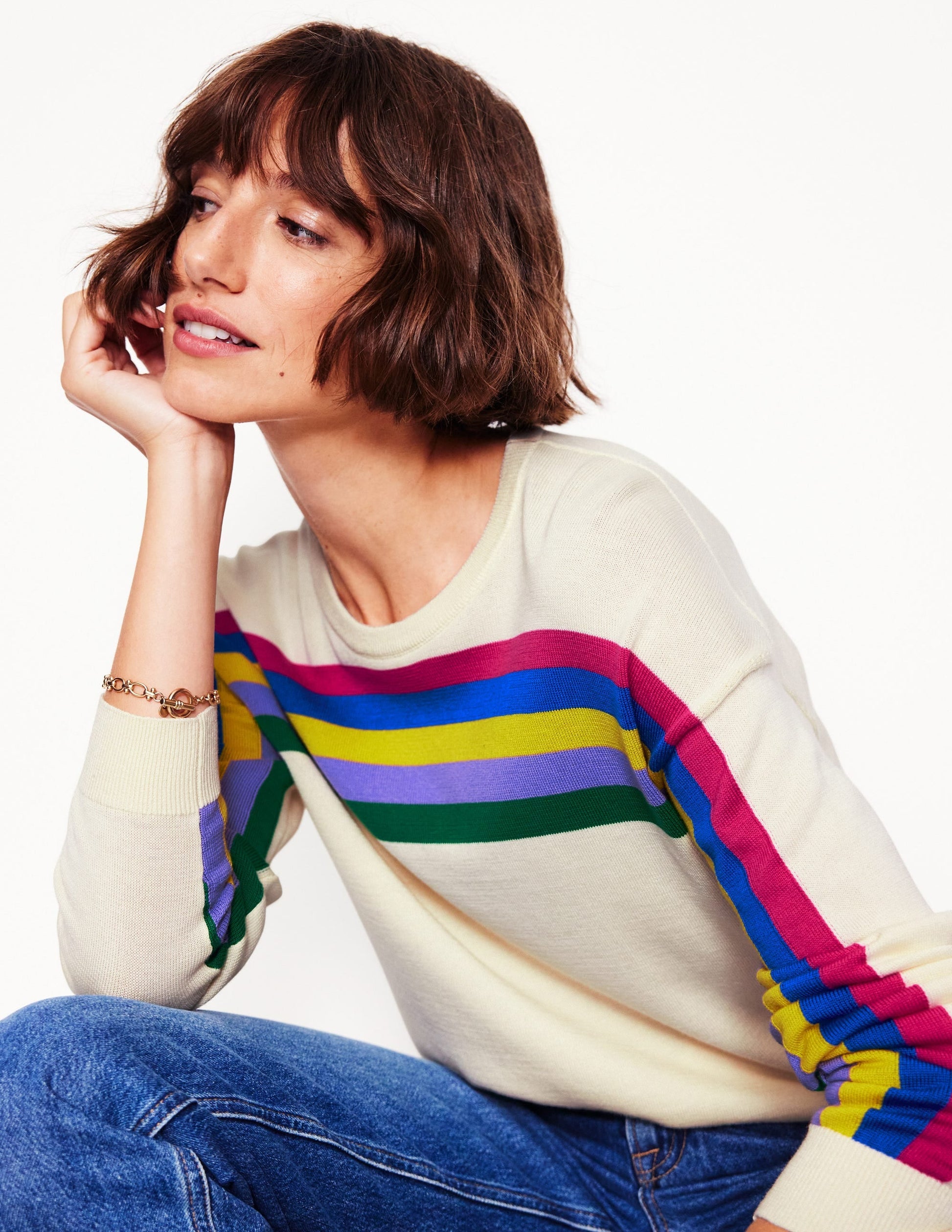 Lara Relaxed Cotton Jumper-Rainbow Curve Knit-1