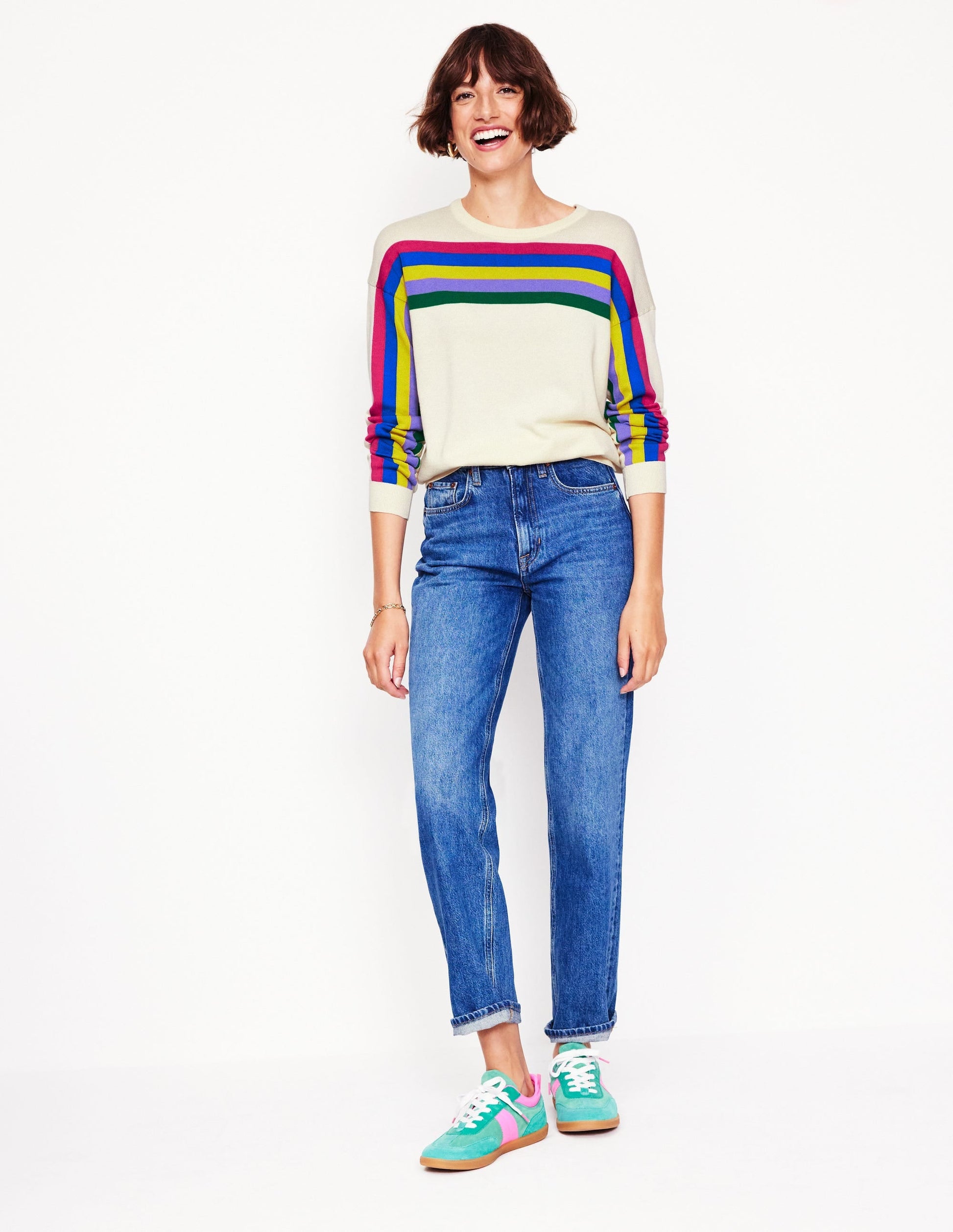 Lara Relaxed Cotton Jumper-Rainbow Curve Knit-4