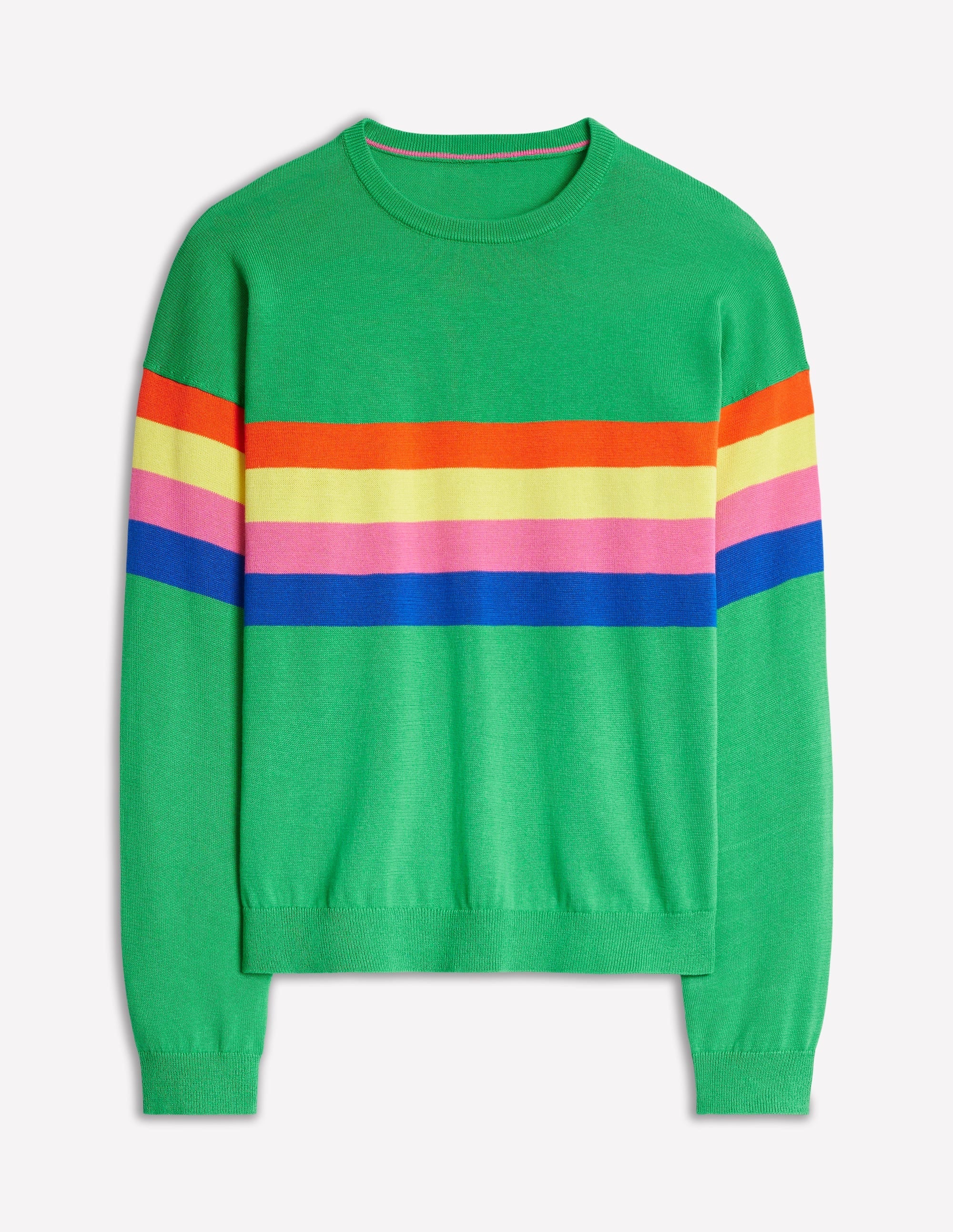Lara Relaxed Cotton Jumper-Bright Green Chest Stripe - Image 6