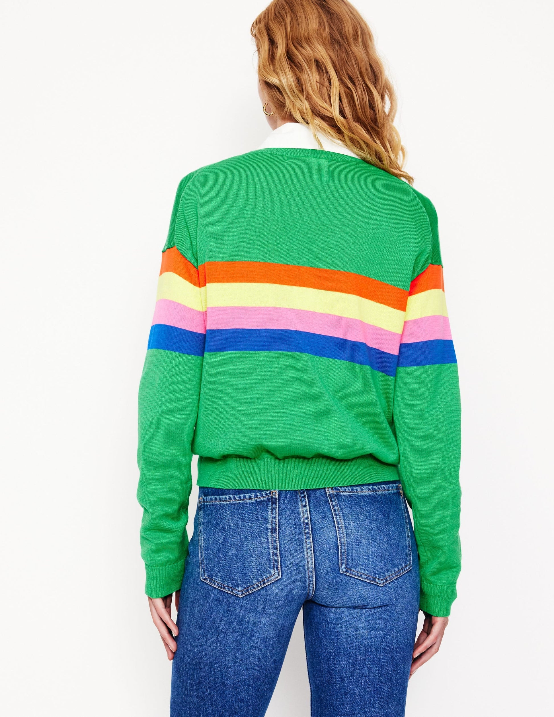 Lara Relaxed Cotton Jumper-Bright Green Chest Stripe-4