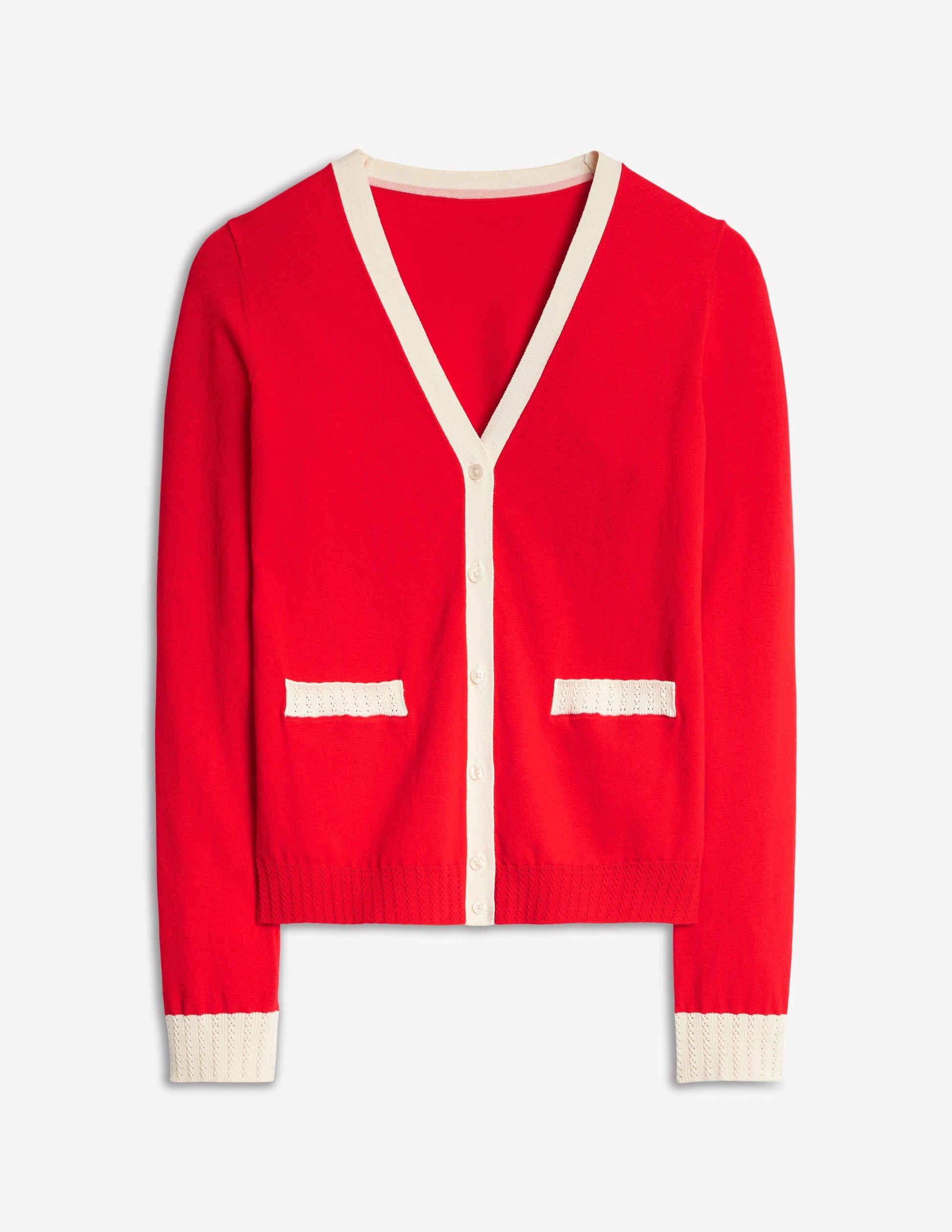 Emilia Cotton V Neck Cardigan-Poppy Red-6