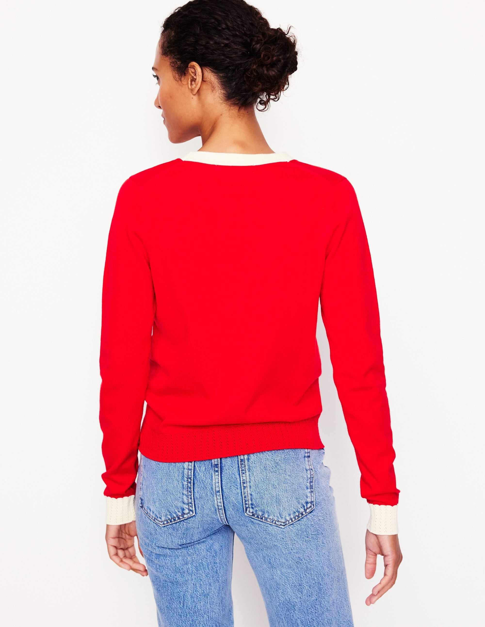 Emilia Cotton V Neck Cardigan-Poppy Red - Image 3