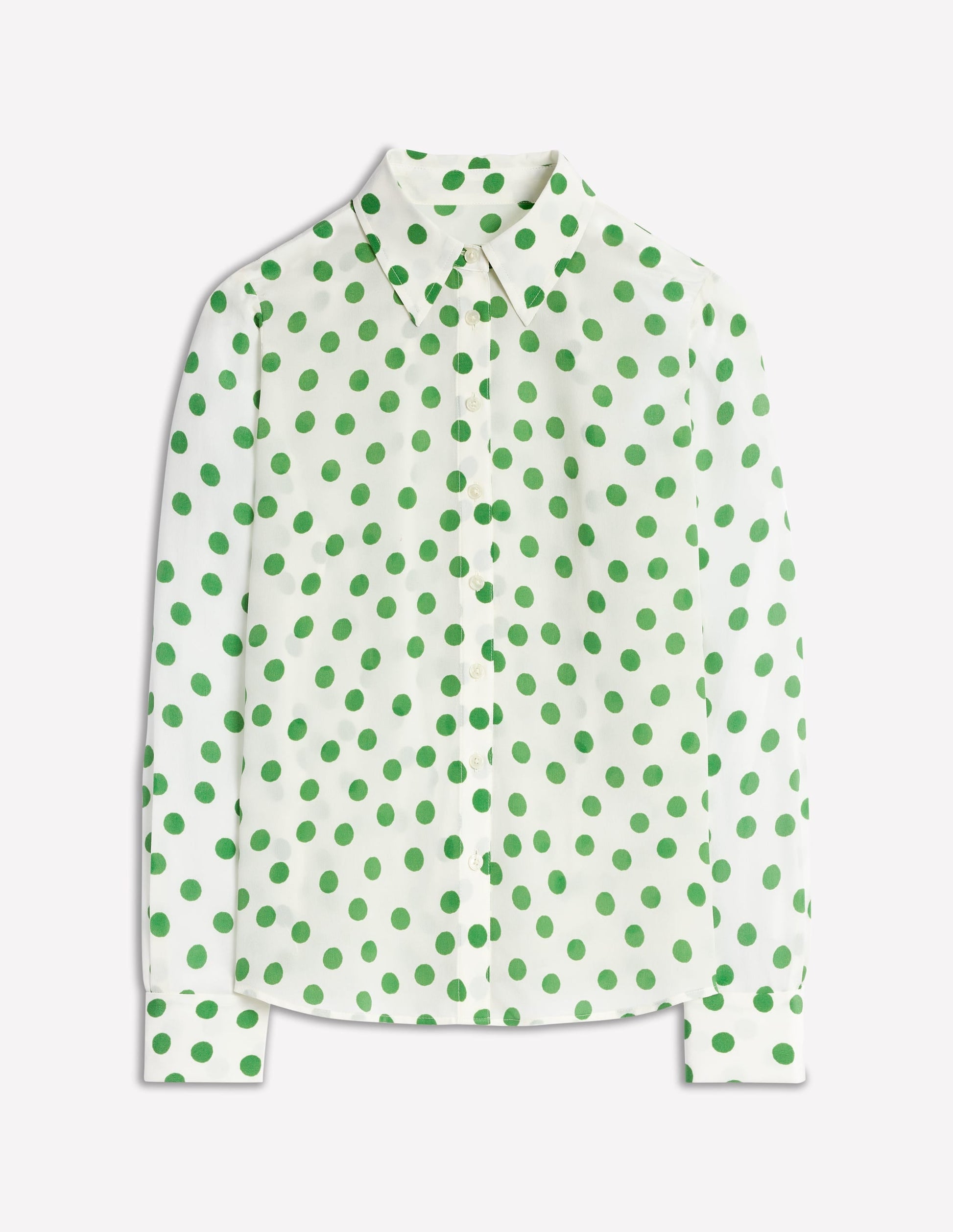 Sienna Silk Shirt-Ivory, Green Abstract Dot-6