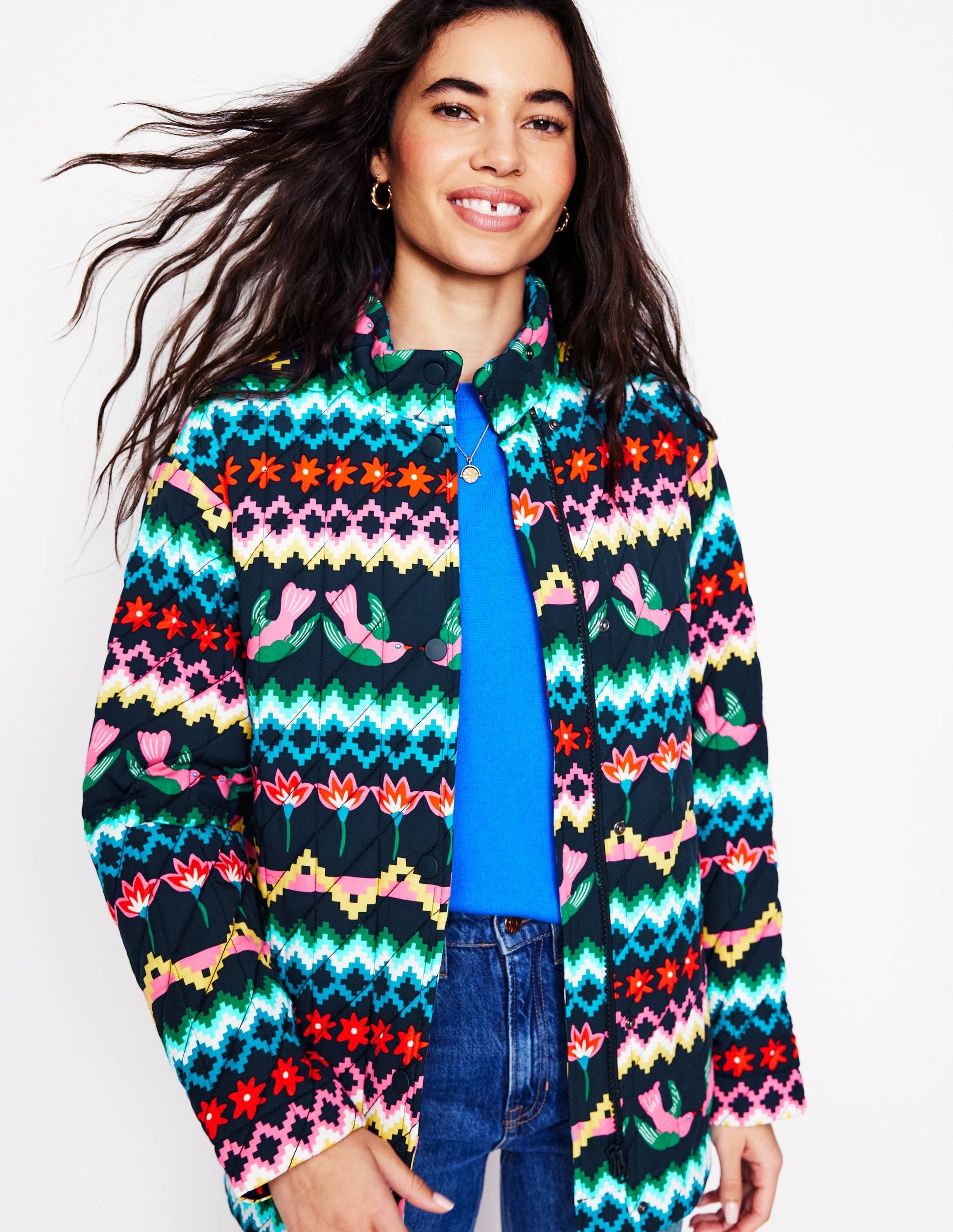 Oversized Quilted Jacket-French Navy, Decorative Garden-1
