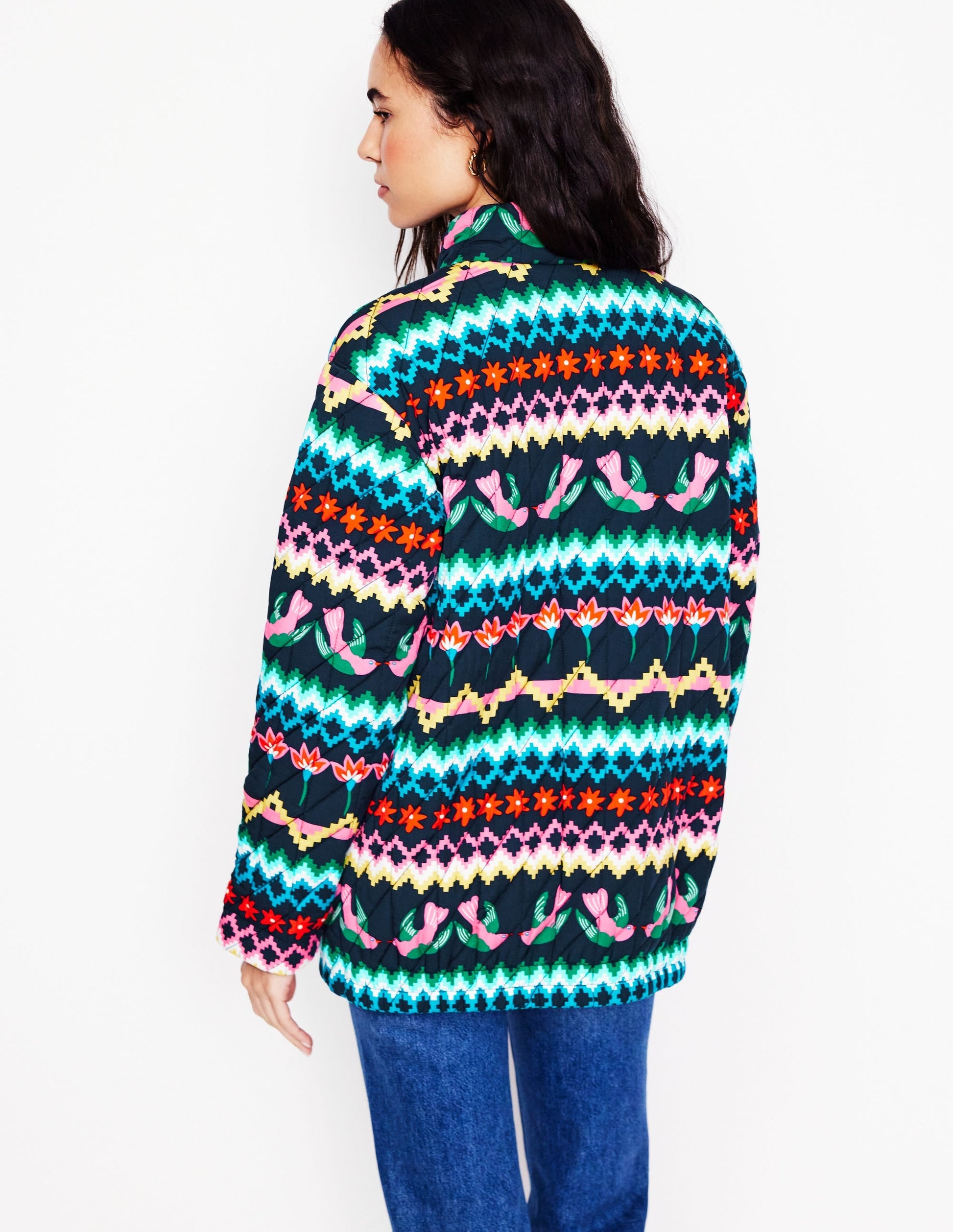 Oversized Quilted Jacket-French Navy, Decorative Garden-3