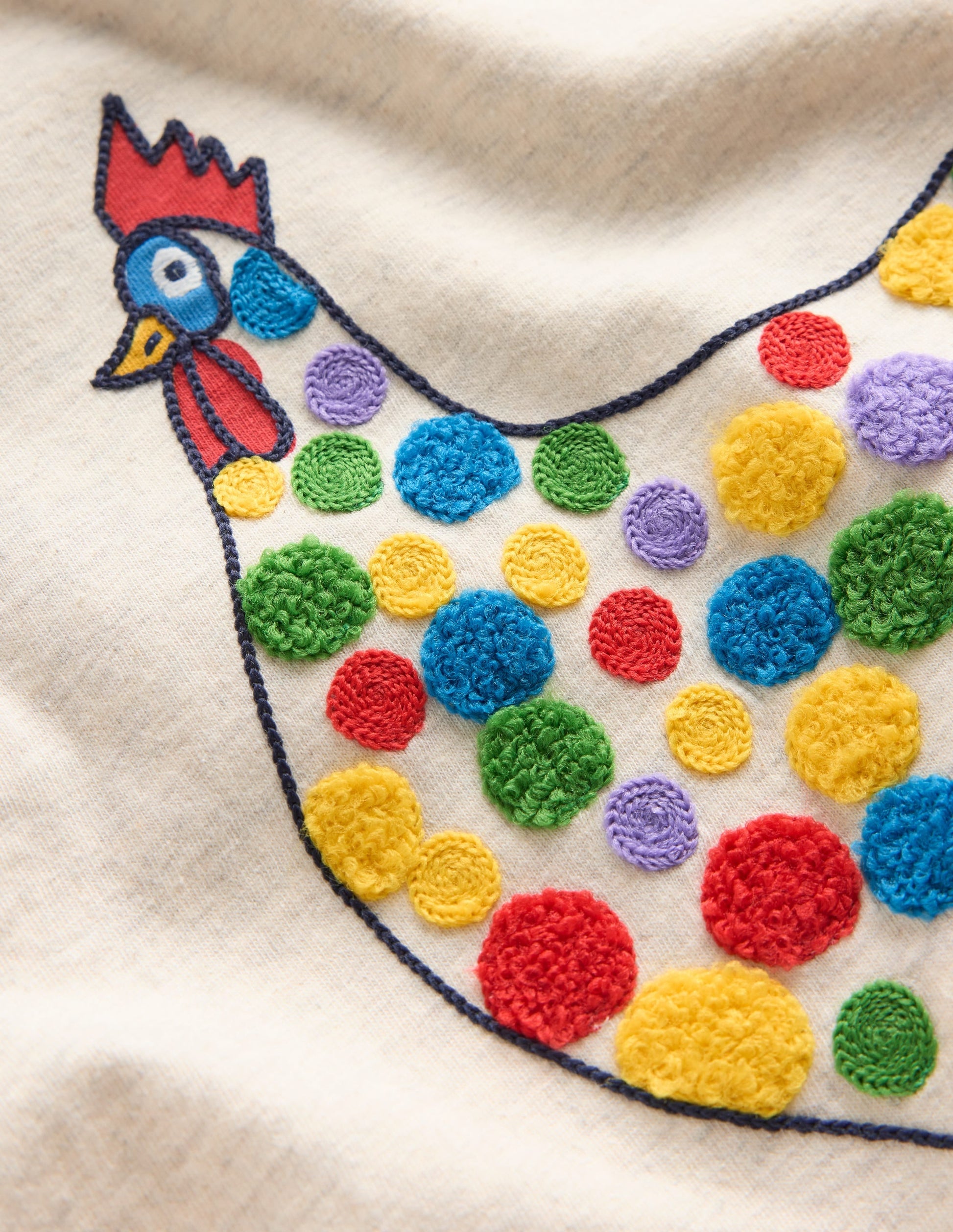 Applique Mock Sleeve T-Shirt-Oatmeal Marl Chicken-3