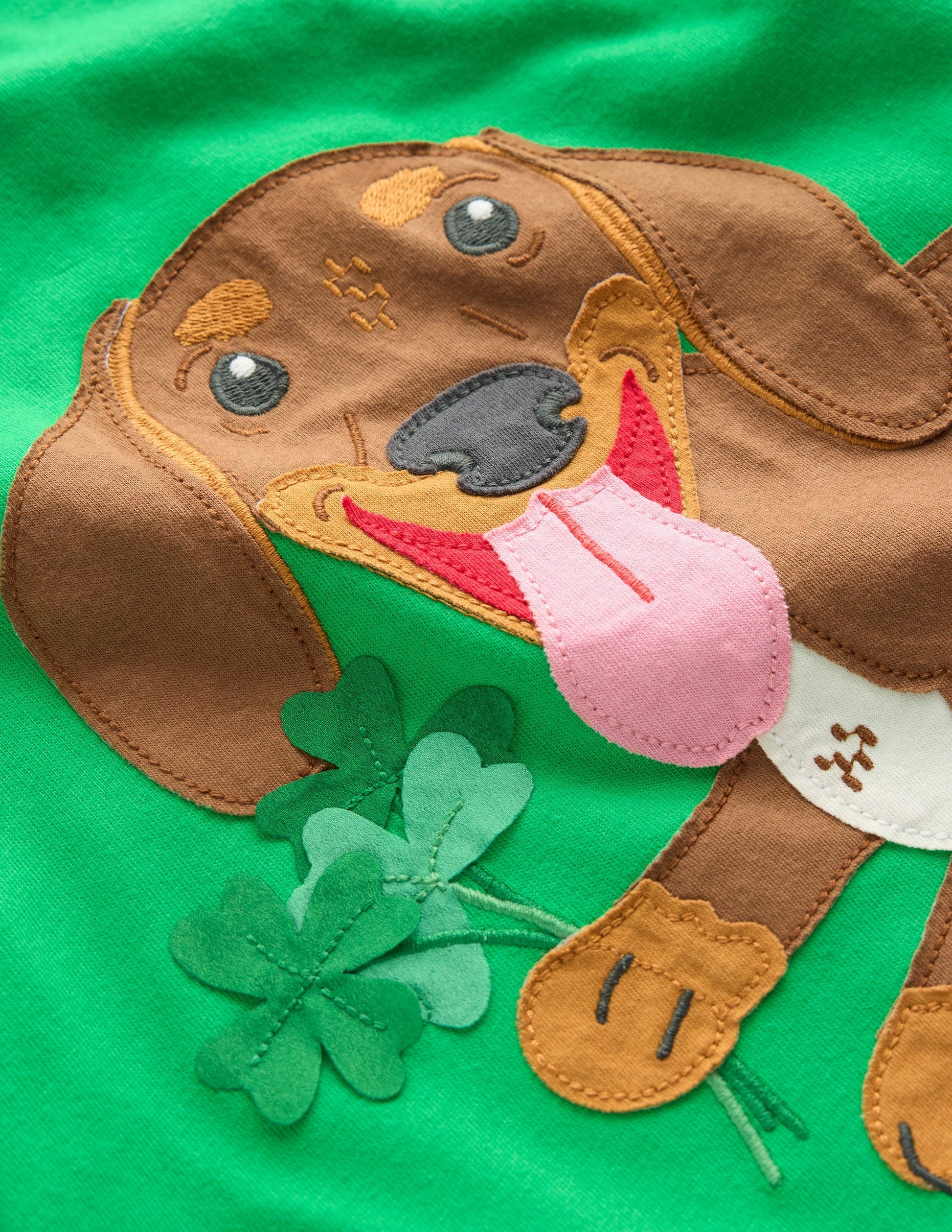 Applique Mock Sleeve T-Shirt-Sapling Green St Paddys Dog-3