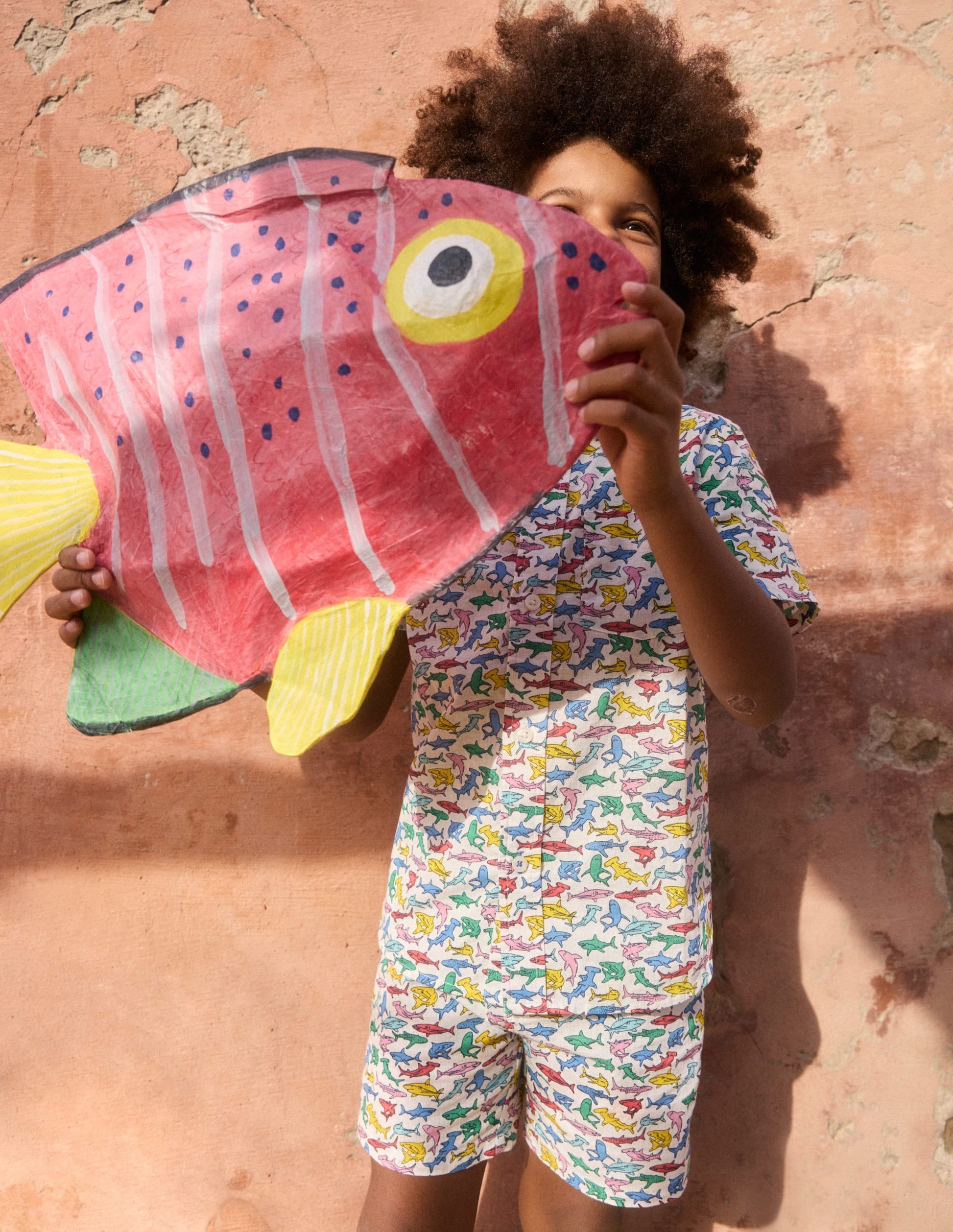 Cotton Linen Shorts-Multi Micro Sharks-2