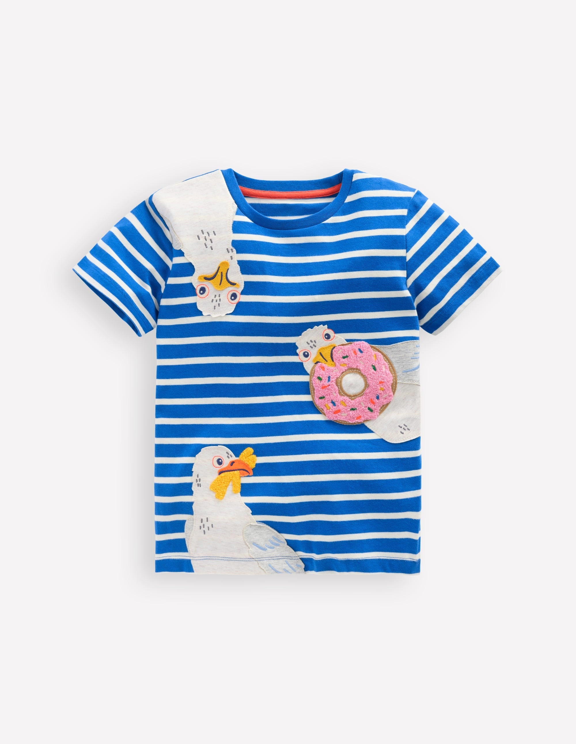 Short Sleeve Appliqué T-shirt-Gallery Blue Stripe Seagulls - Image 2