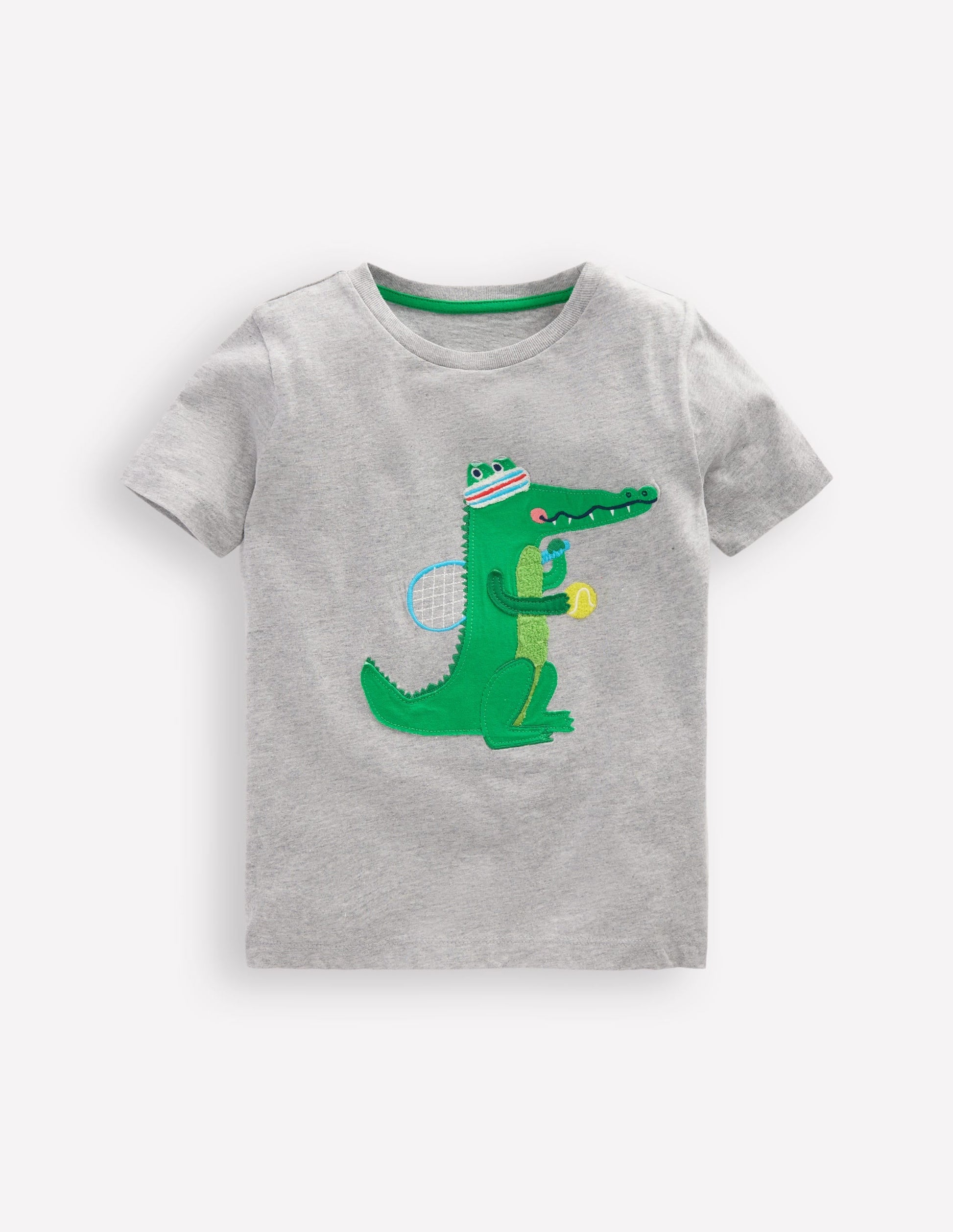 Short Sleeve Appliqué T-shirt-Grey Marl Crocodile-1
