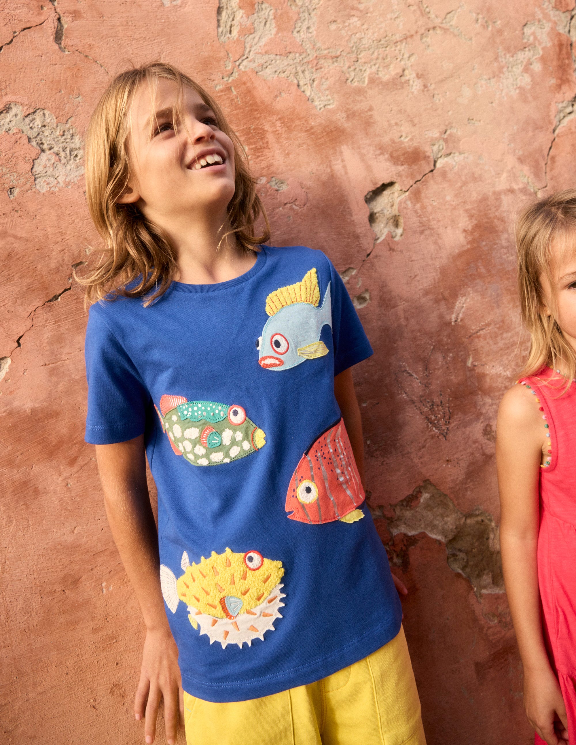 Short Sleeve Appliqué T-shirt-Sapphire Blue Fish - Image 1