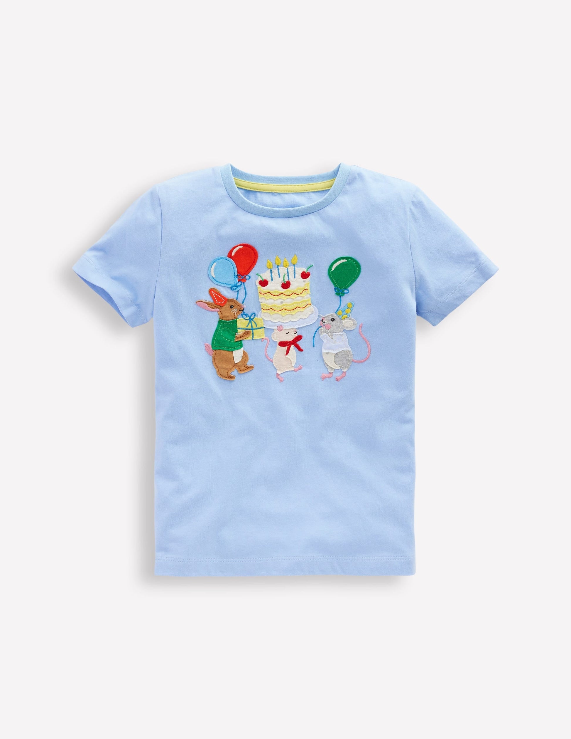 Short Sleeve Appliqué T-shirt-Glacier Blue Birthday Bunnies-1