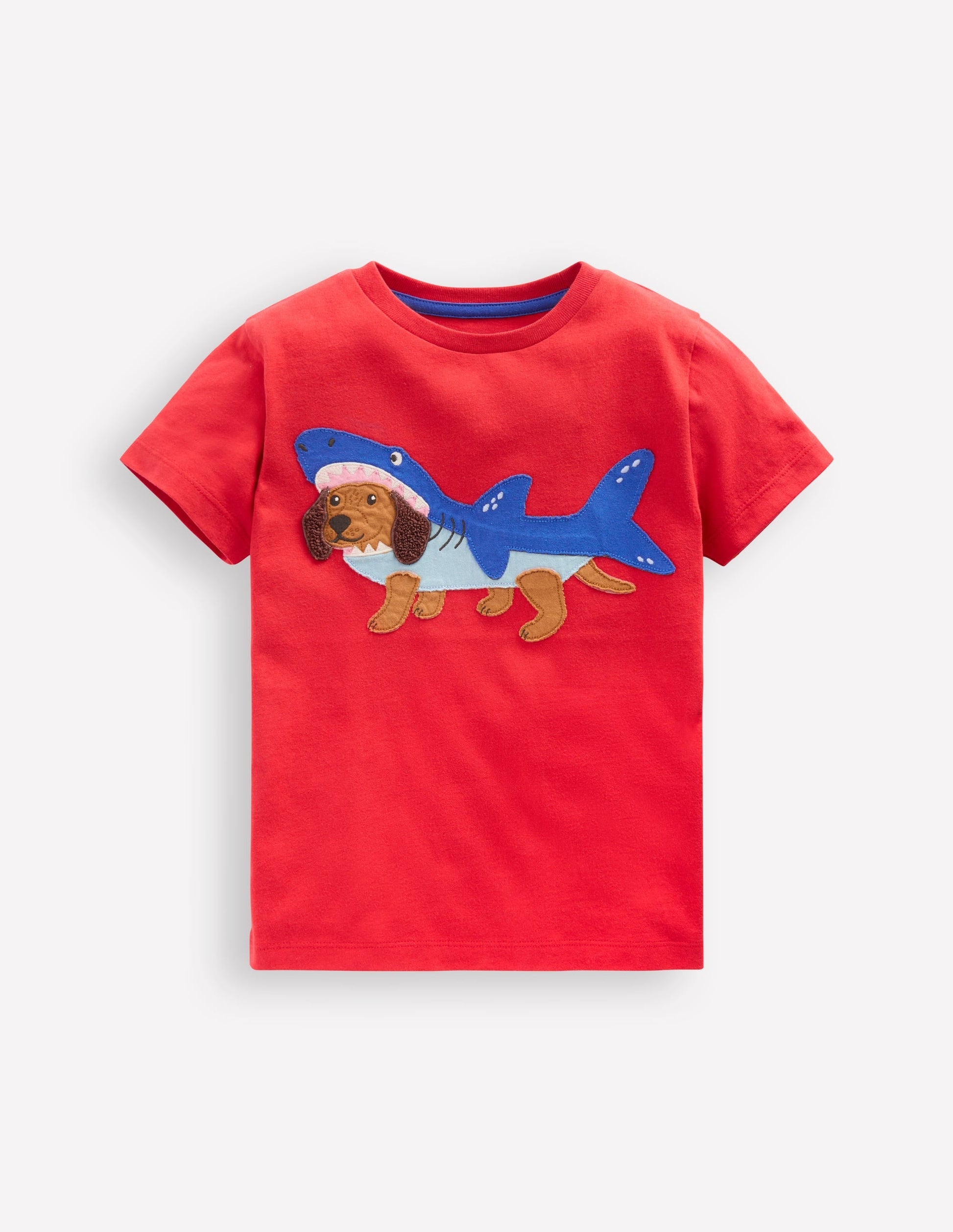 Short Sleeve Appliqué T-shirt-Rockabilly Red Dog Shark-1
