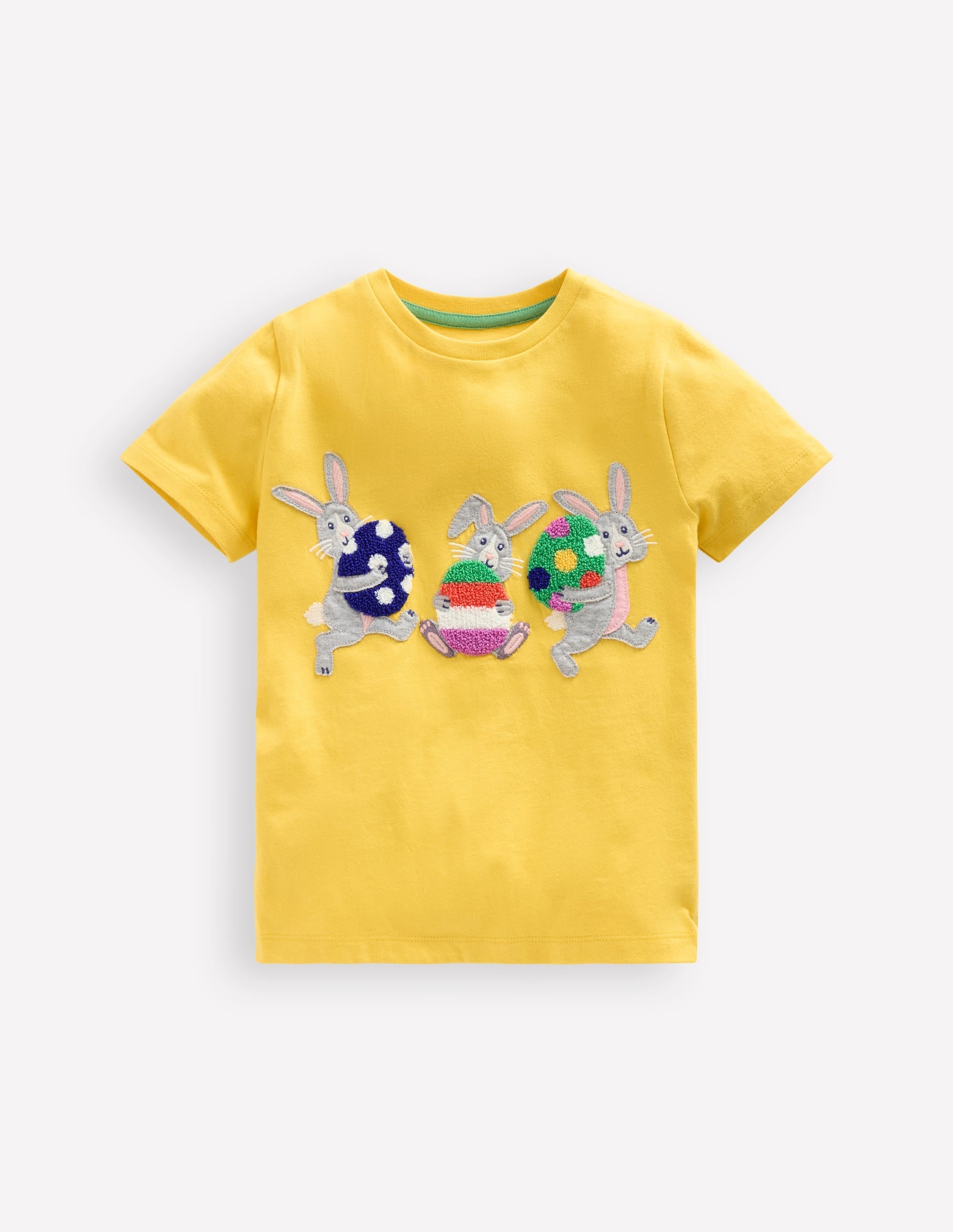 Short Sleeve Appliqué T-shirt-Lemon Yellow Bunnies - Image 2