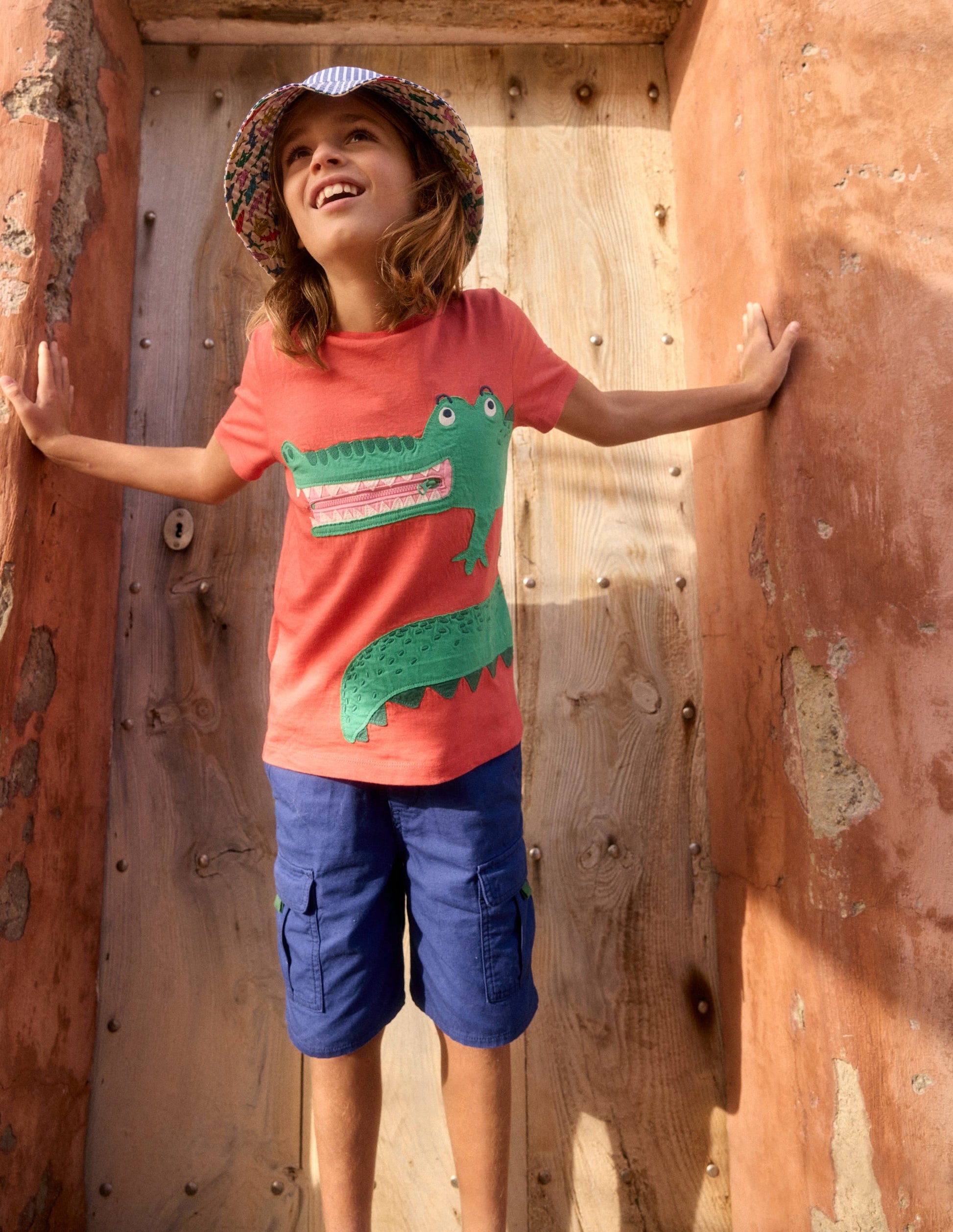 Zipper Applique T-Shirt-Kiln Orange Crocodile-1