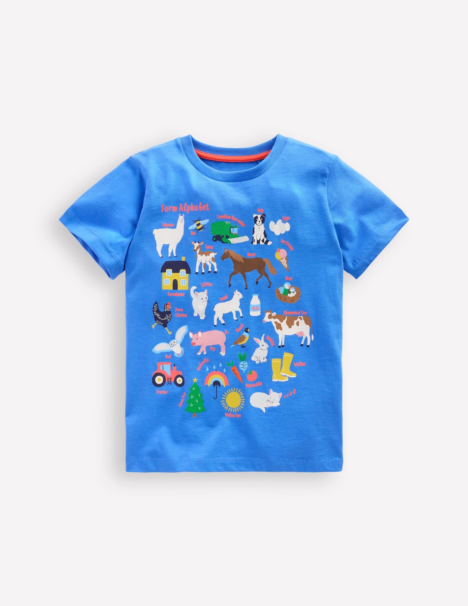 Short Sleeve Printed T-Shirt-Peacock Plume Blue Farm-1