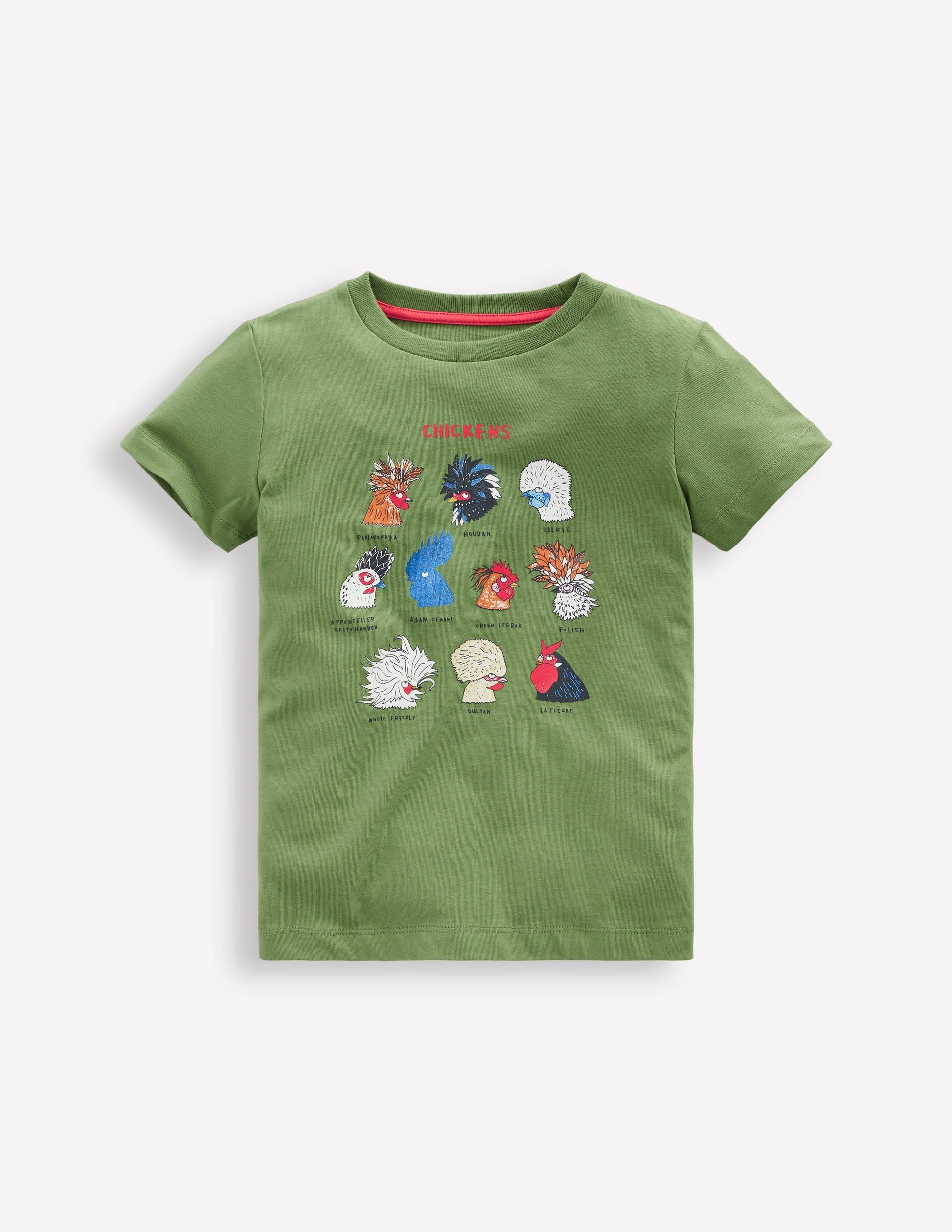 Short Sleeve Printed T-Shirt-Leaf Green Chickens-1