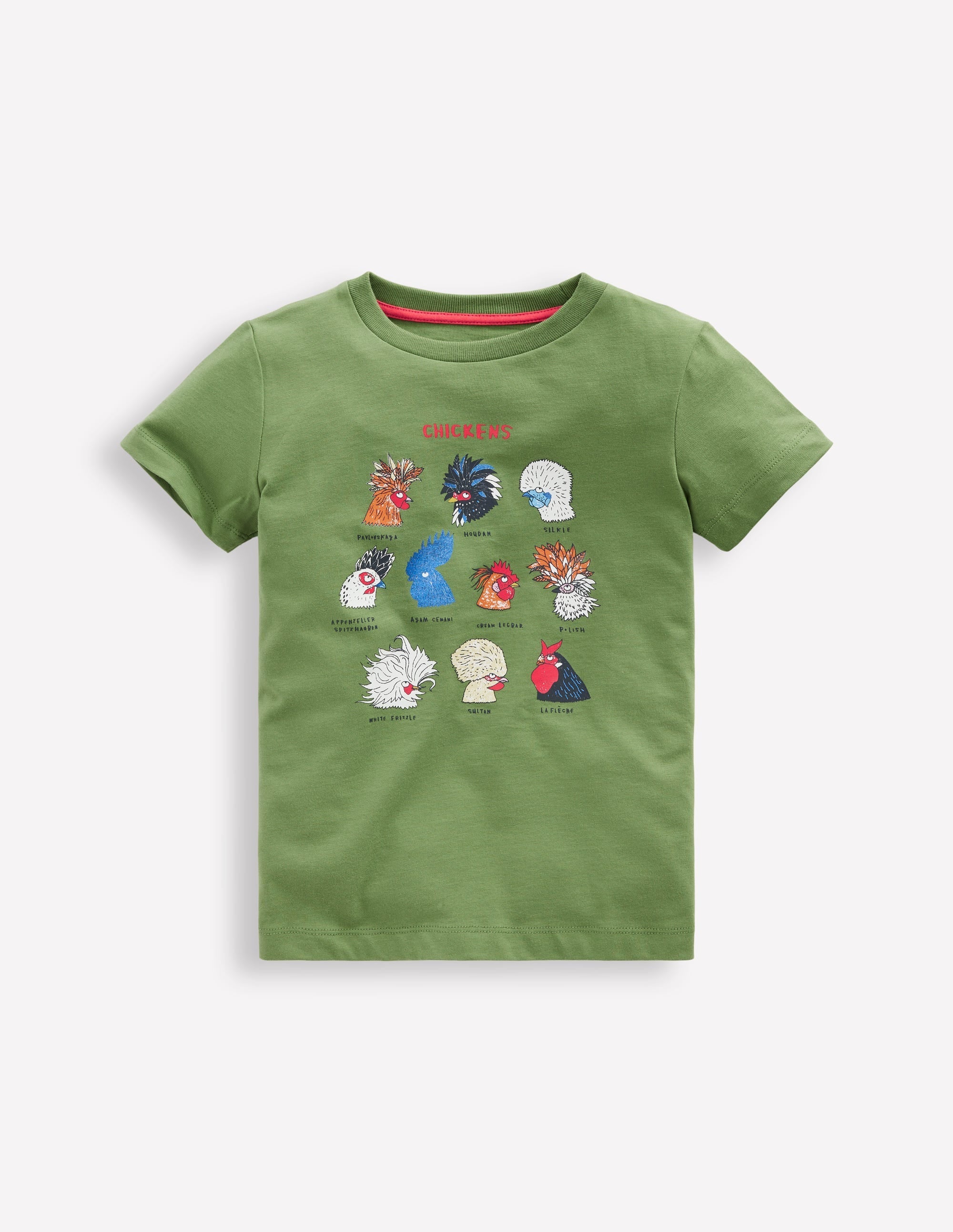 Short Sleeve Printed T-Shirt-Leaf Green Chickens - Image 1