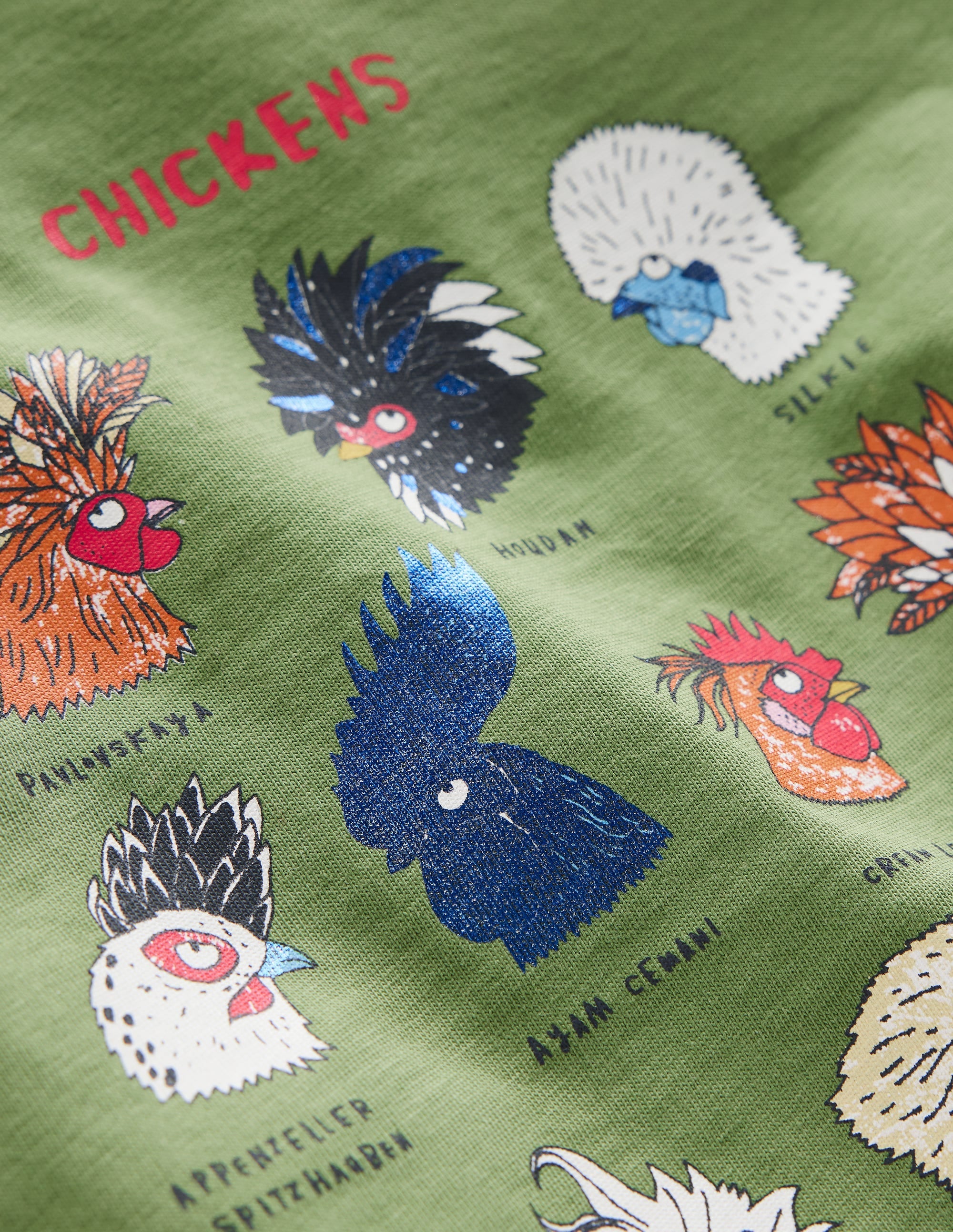 Short Sleeve Printed T-Shirt-Leaf Green Chickens - Image 3