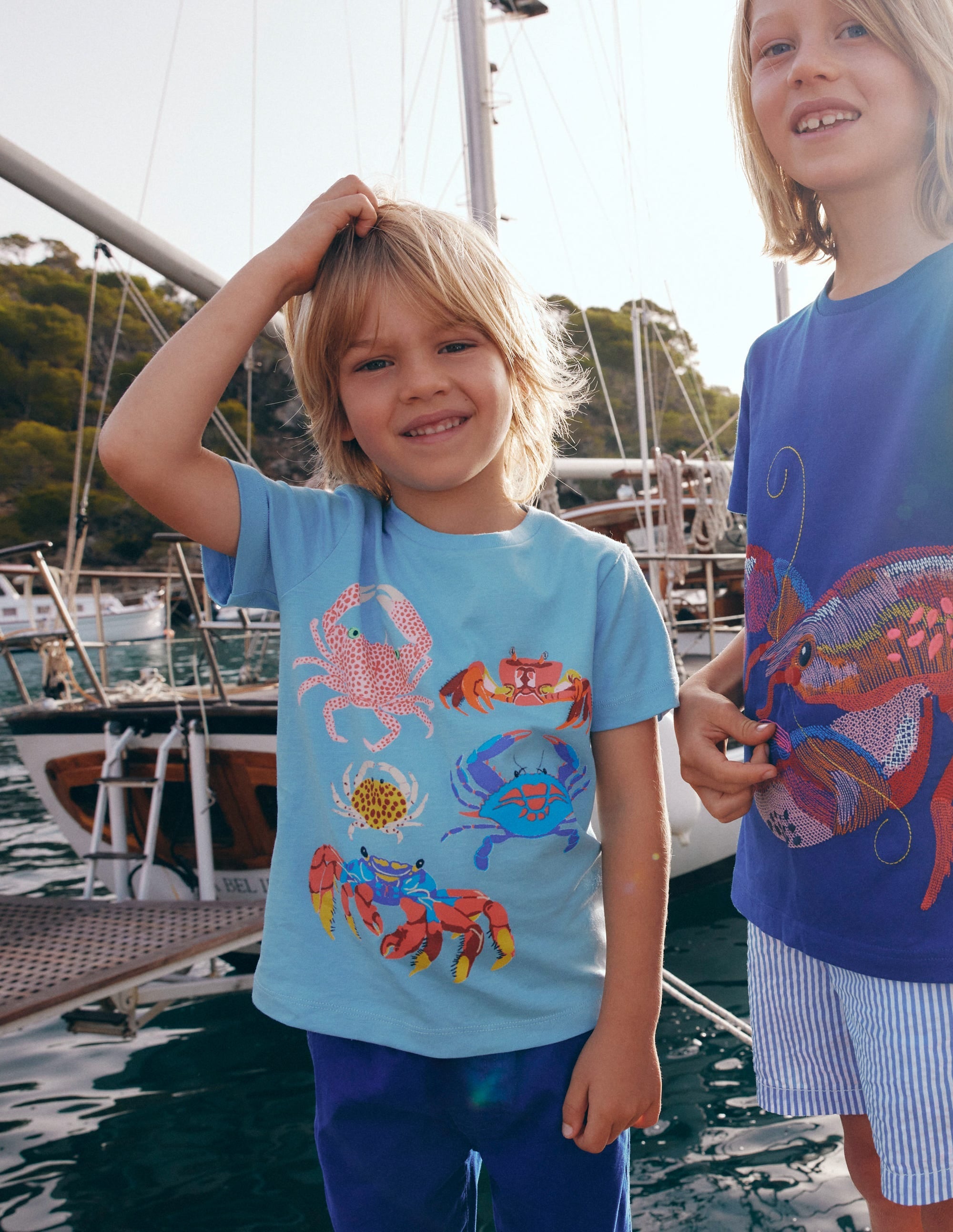 Short Sleeve Printed T-Shirt-Vintage Blue Crabs - Image 1