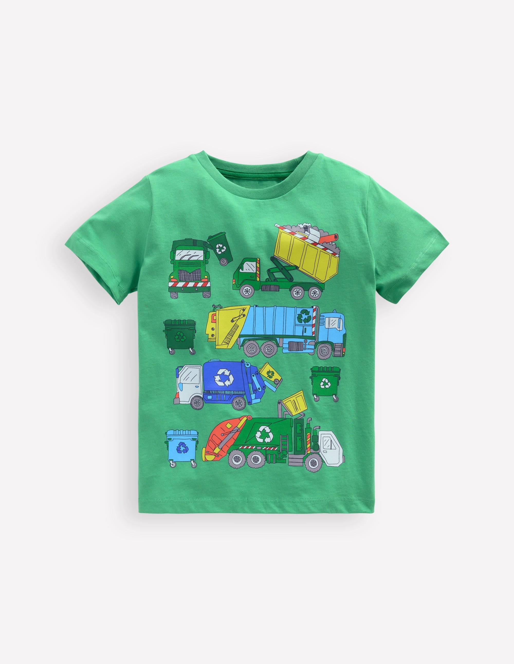 Short Sleeve Printed T-Shirt-Aloe Green Recycling trucks - Image 1