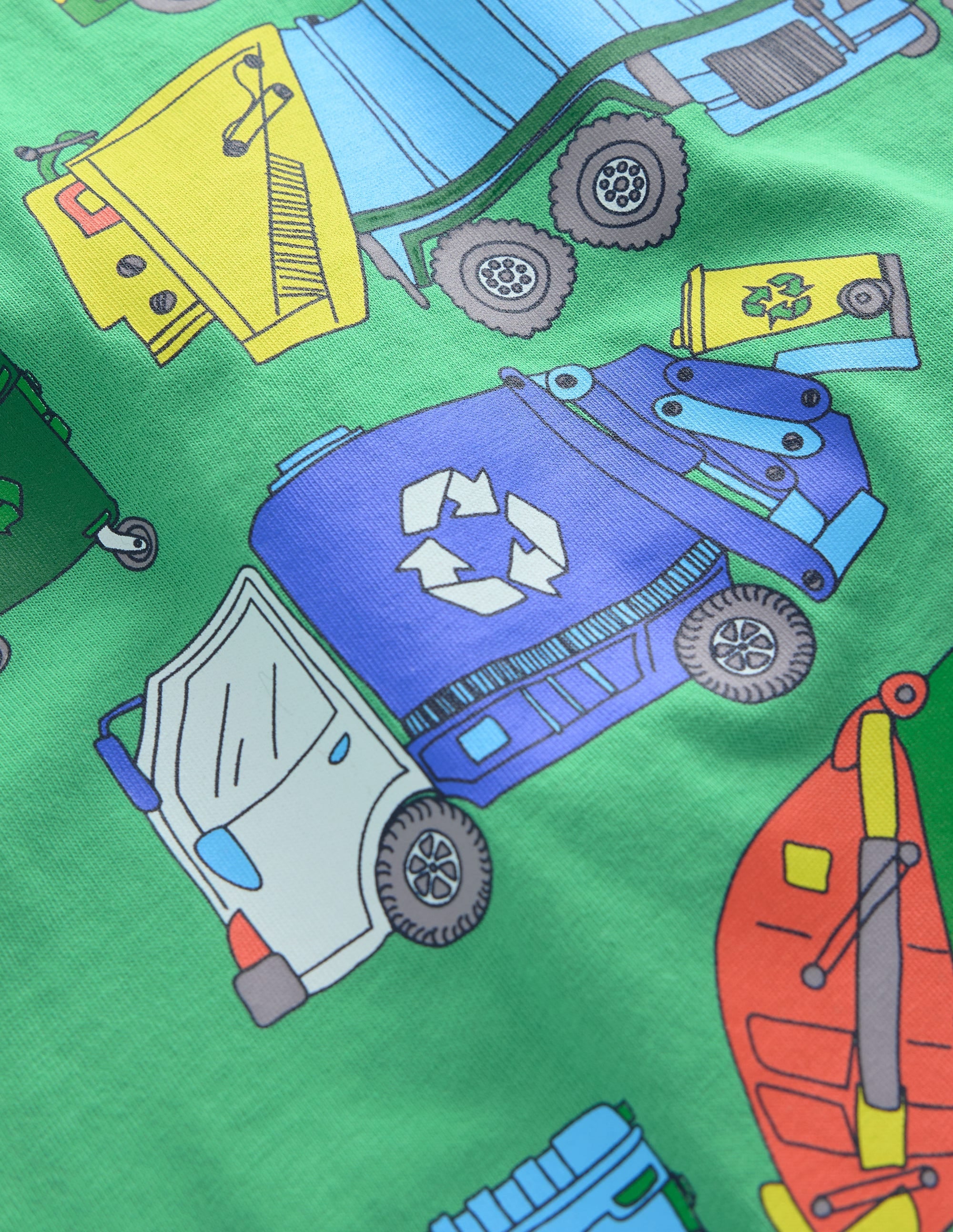 Short Sleeve Printed T-Shirt-Aloe Green Recycling trucks - Image 3