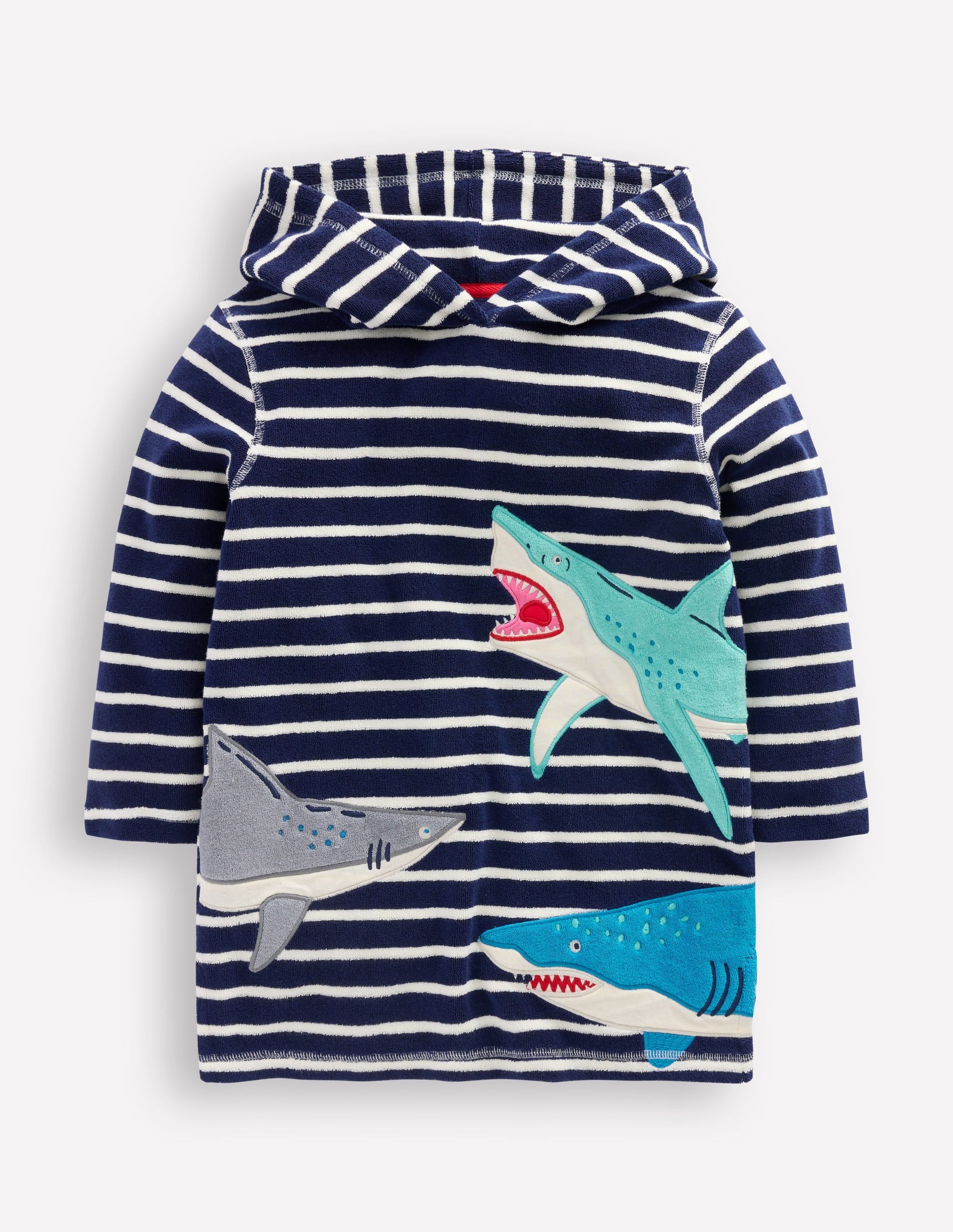 Appliqué Towelling Throw-on-College Navy Sharks - Image 2