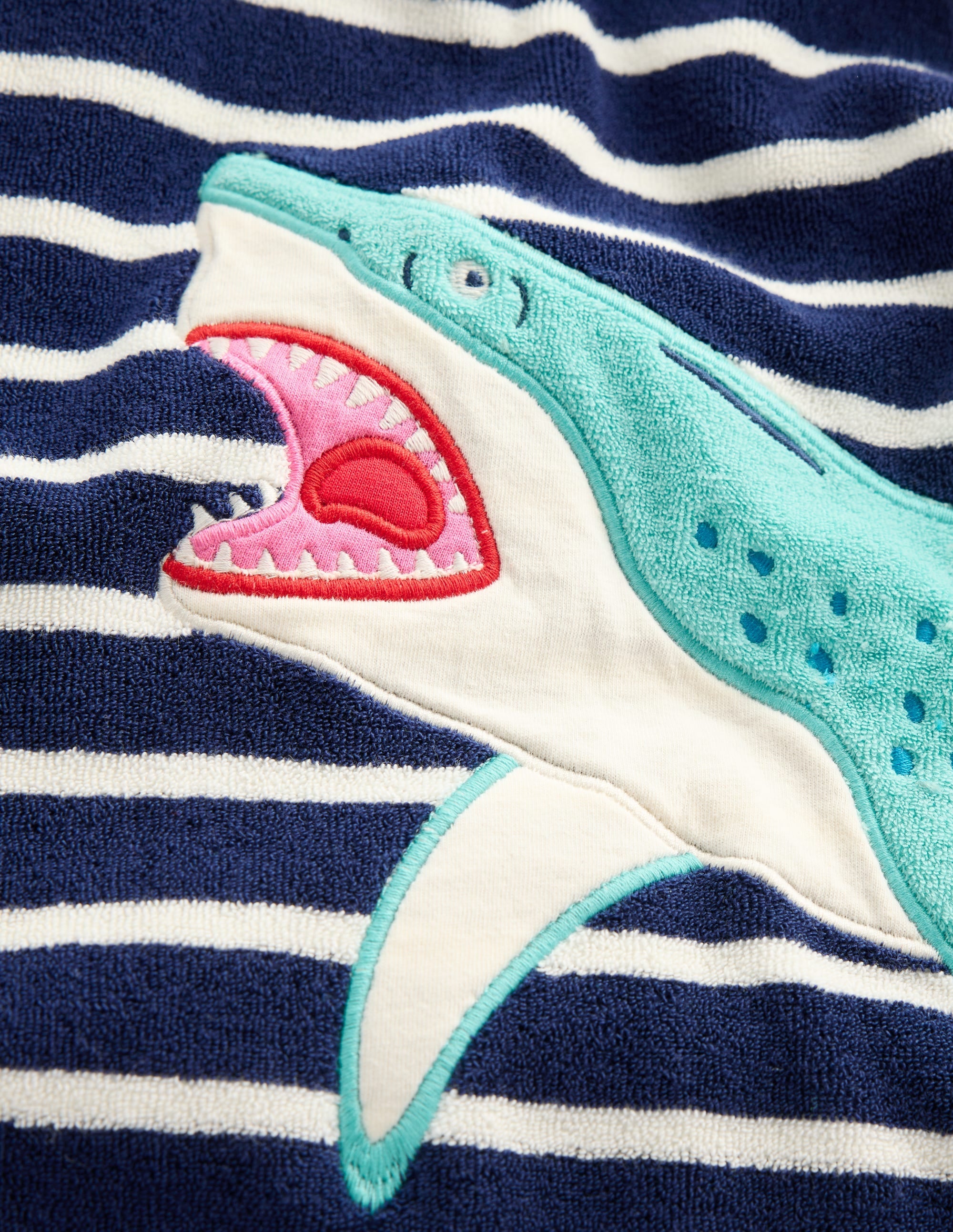 Appliqué Towelling Throw-on-College Navy Sharks - Image 4