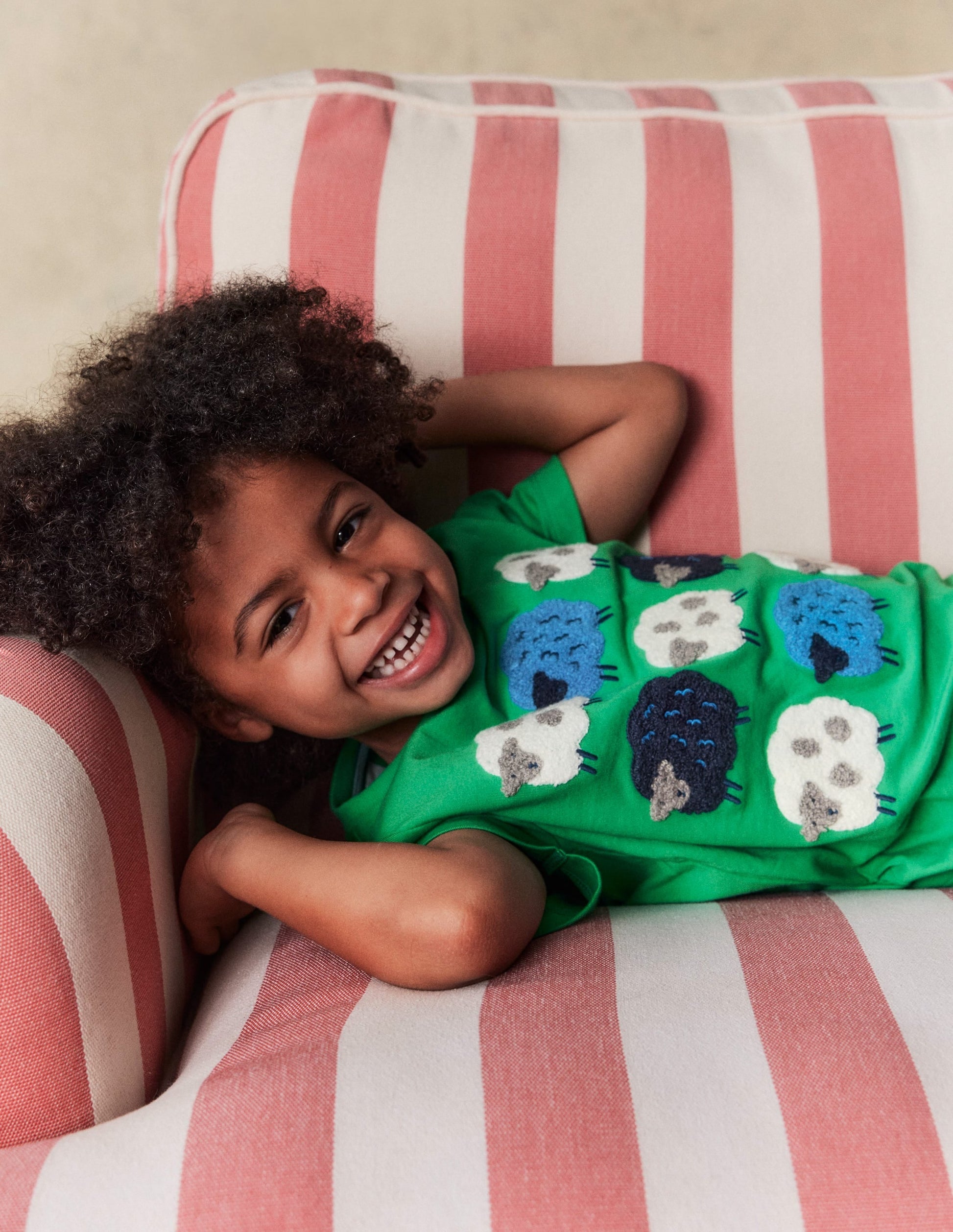Short Sleeve Bouclé T-shirt-Sapling Green Sheep-1