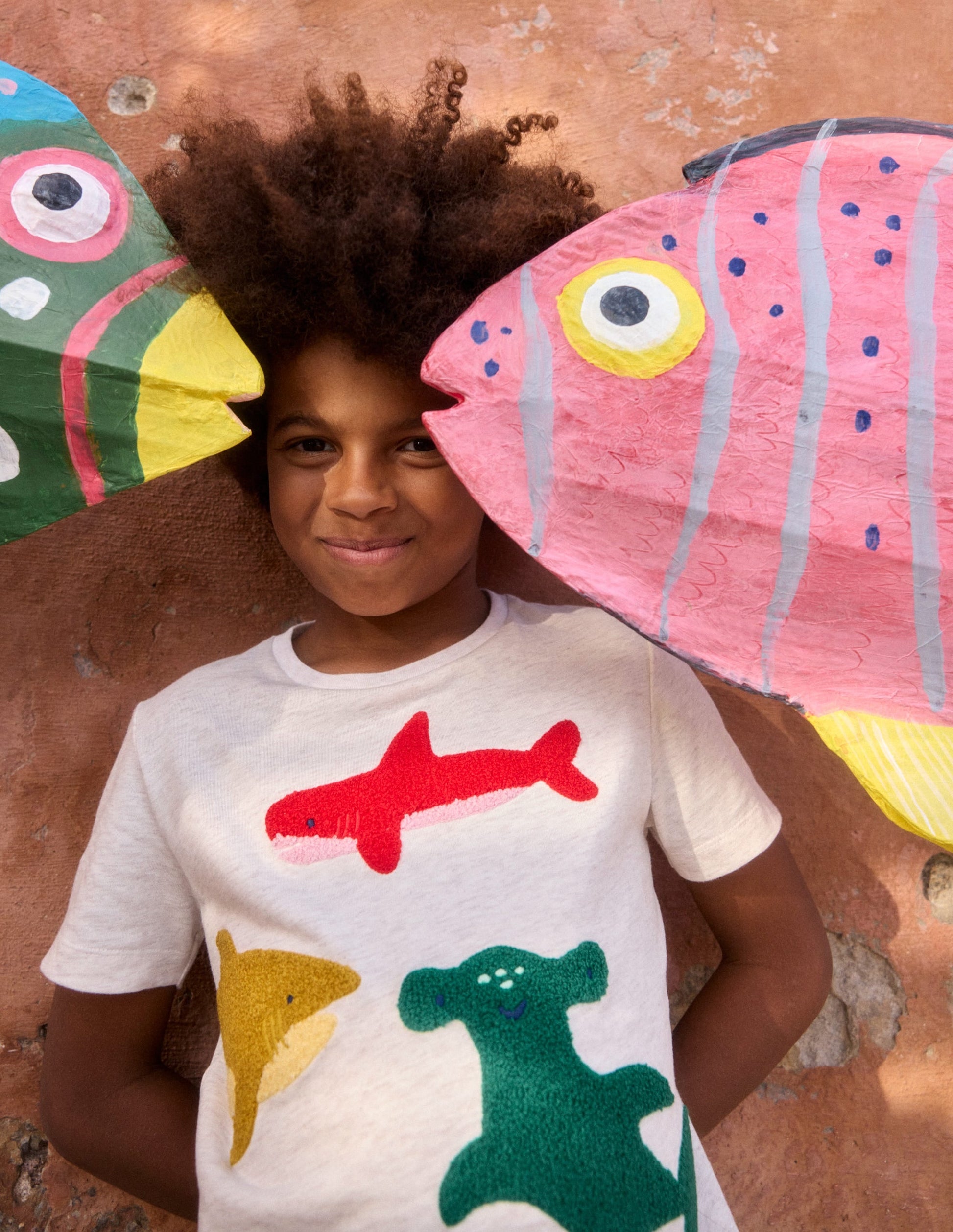 Short Sleeve Bouclé T-shirt-Ivory Sharks-1