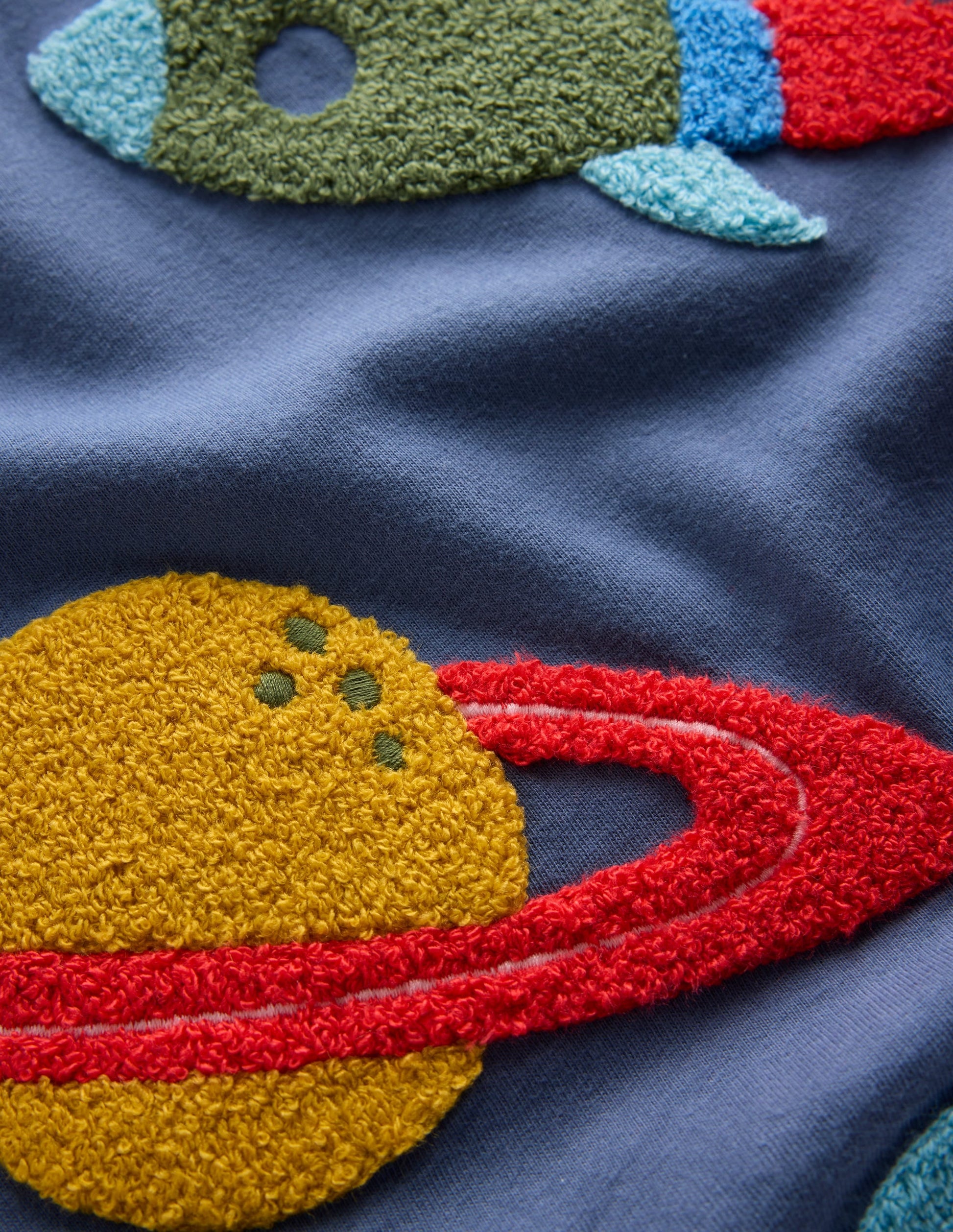 Applique Mock Sleeve T-Shirt-Robot Blue Space-3