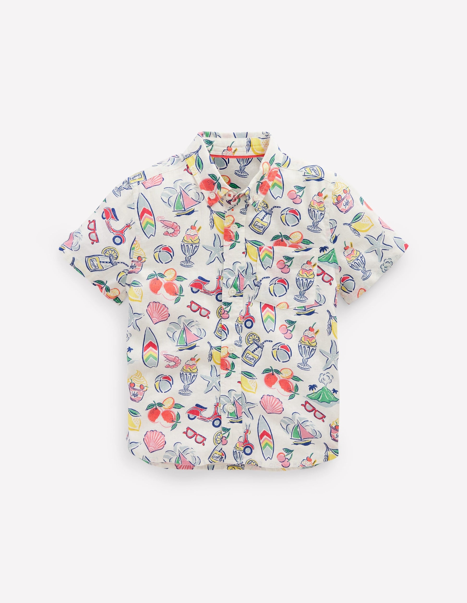 Cotton Linen Shirt-Ivory Holiday Print-1