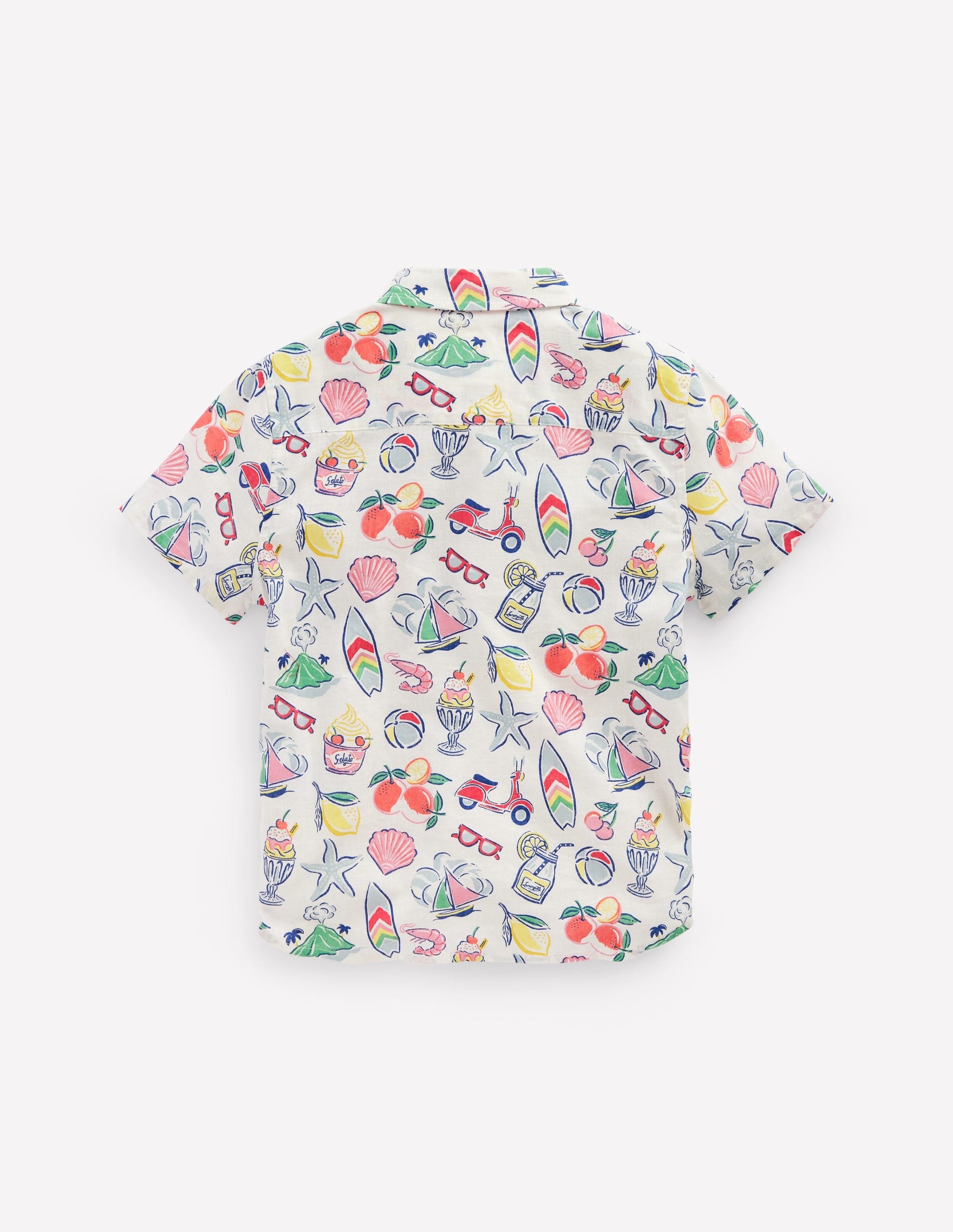 Cotton Linen Shirt-Ivory Holiday Print-2