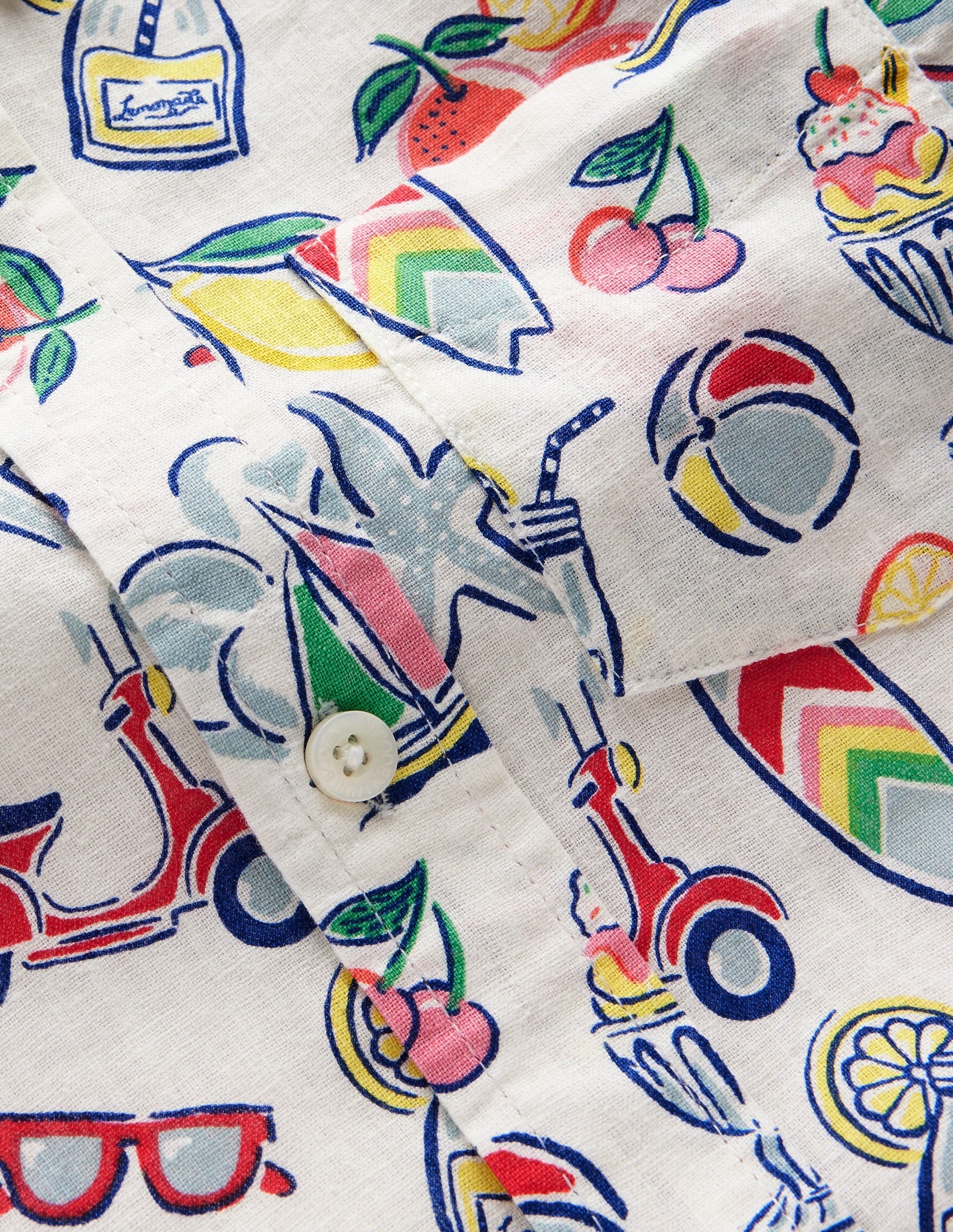 Cotton Linen Shirt-Ivory Holiday Print-3