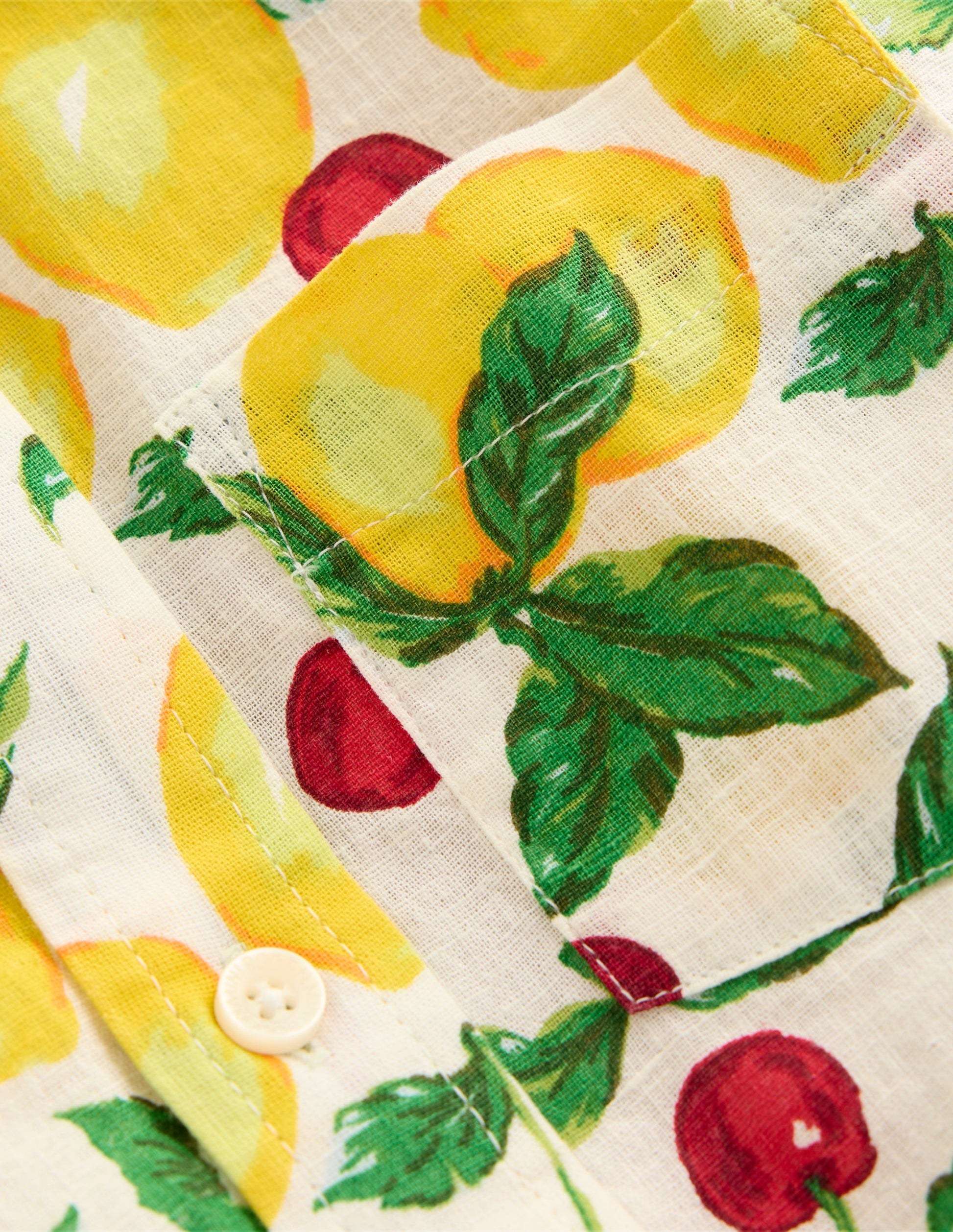 Cotton Linen Shirt-Soft Ivory Lemons and Cherries-3