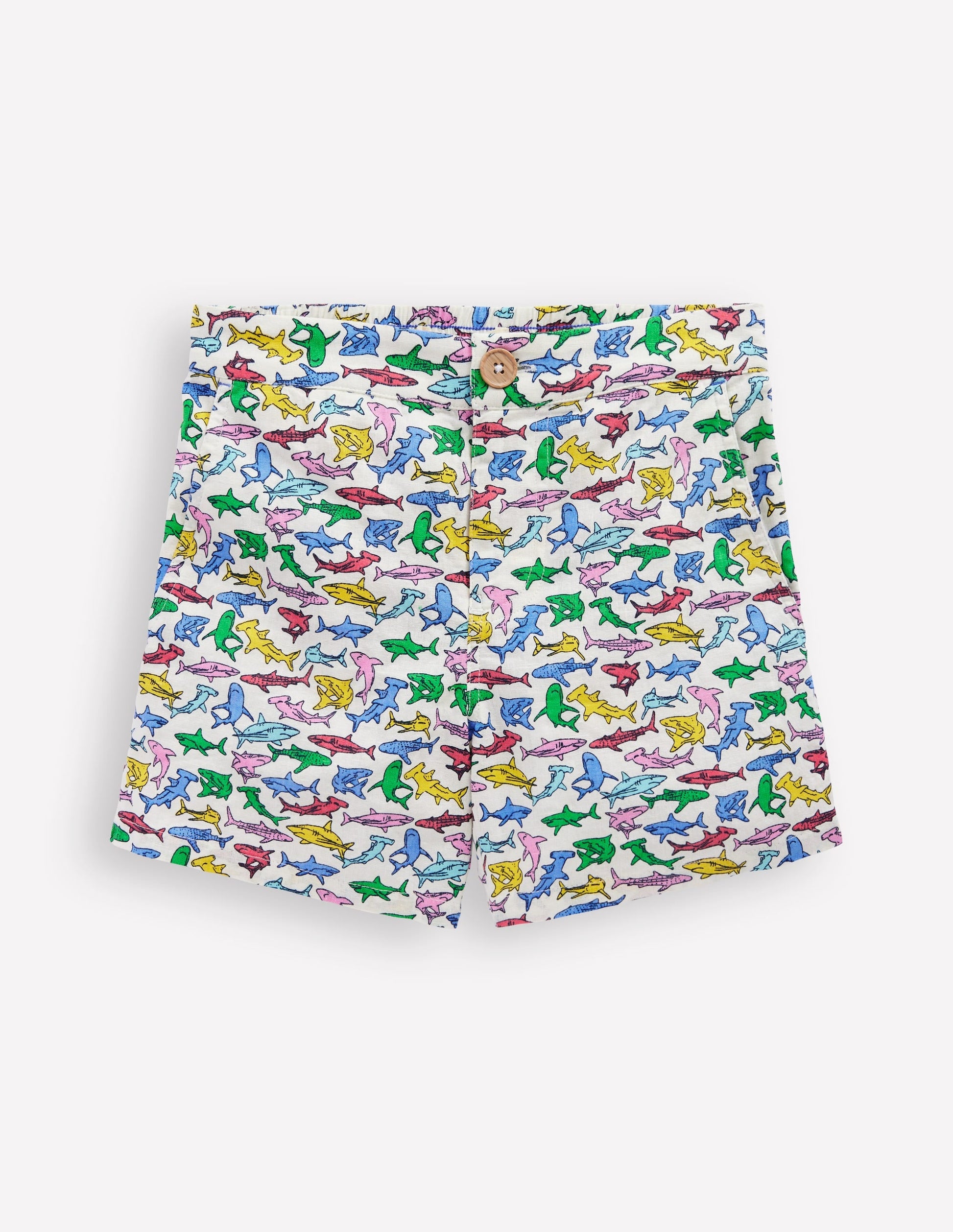 Cotton Linen Shorts-Multi Micro Sharks-1
